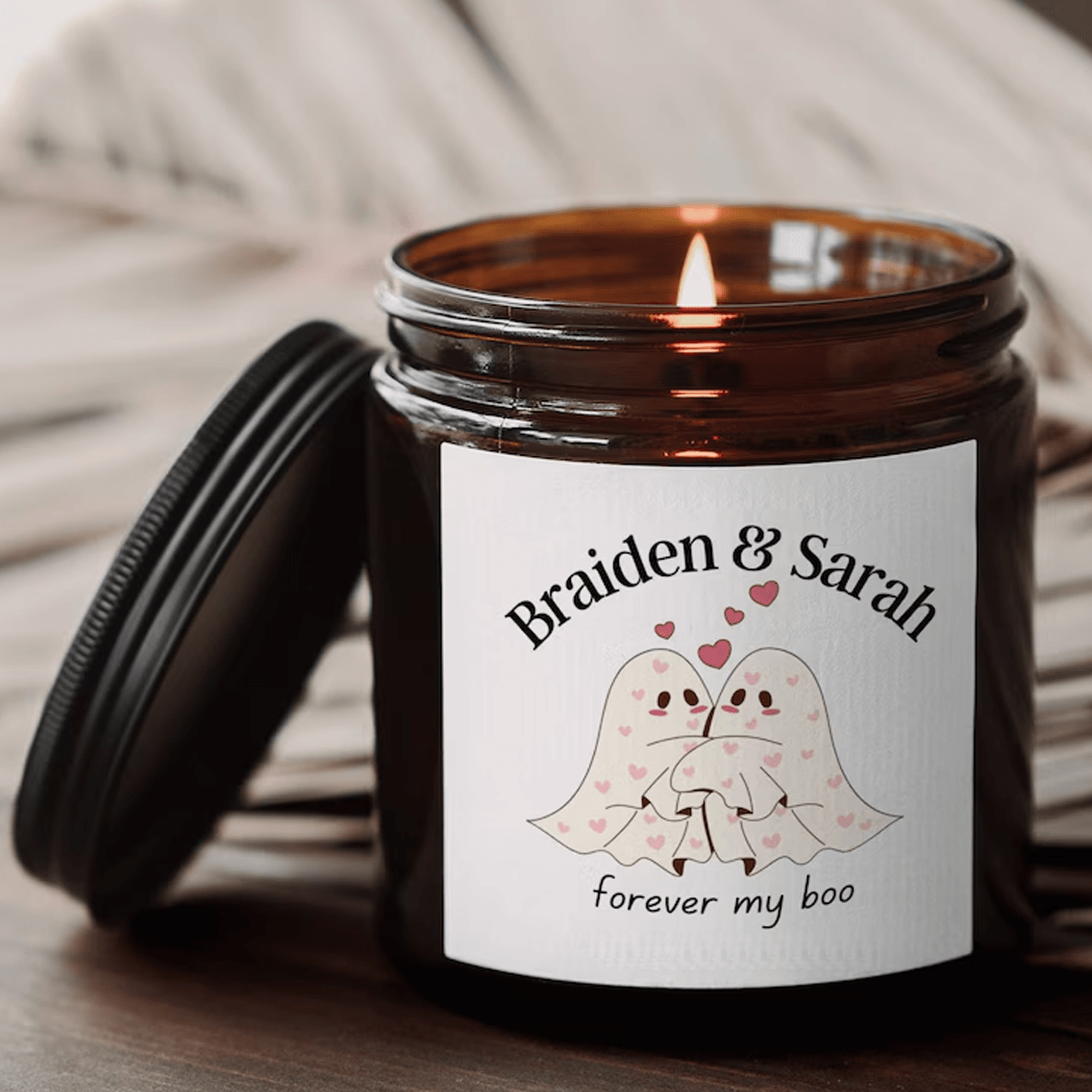 personalized couple halloween candle, custom halloween gift, spooky couple candle, 9oz soy candle gift