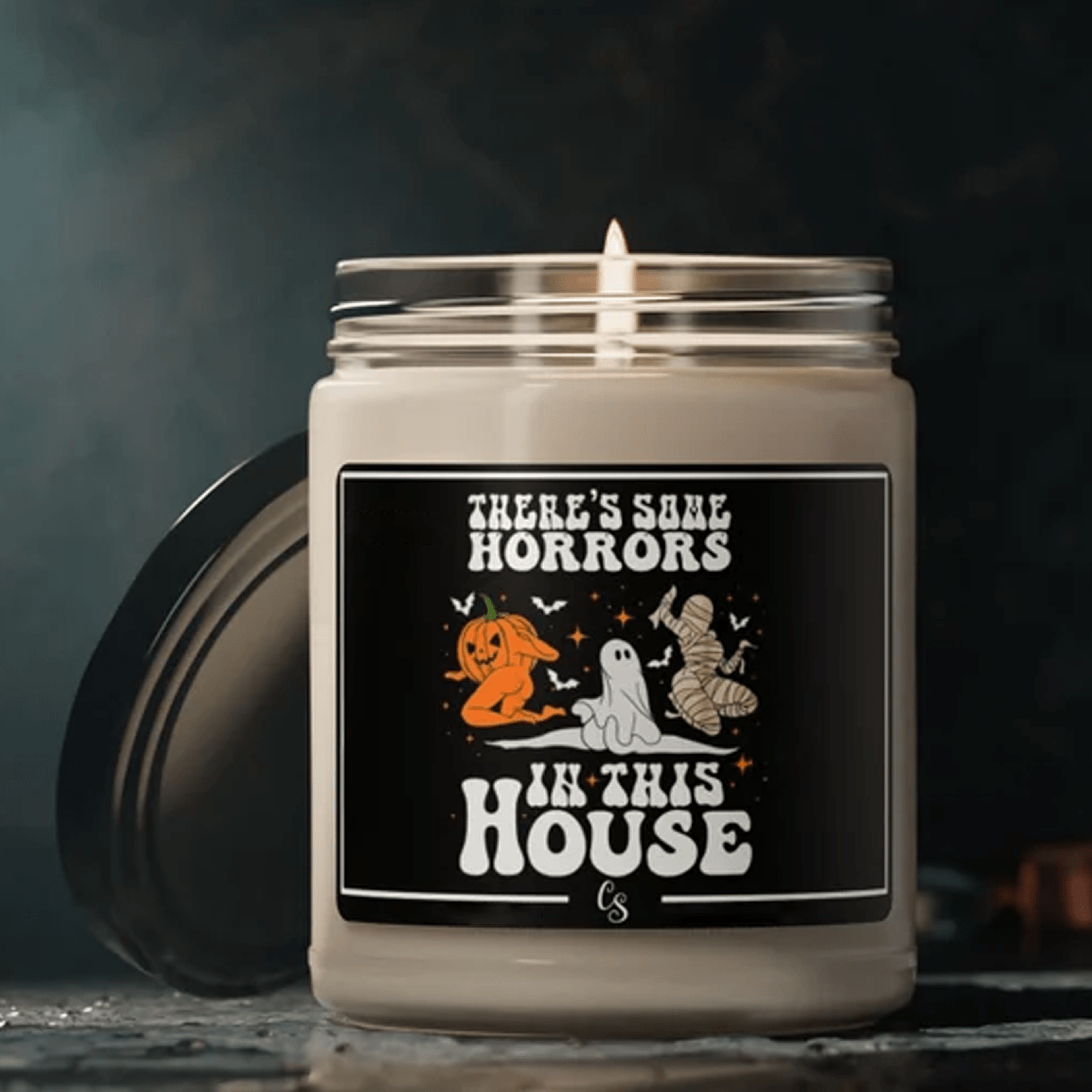 smells like there is some horrors in this house candle, funny halloween candle, spooky 9oz soy candle gift