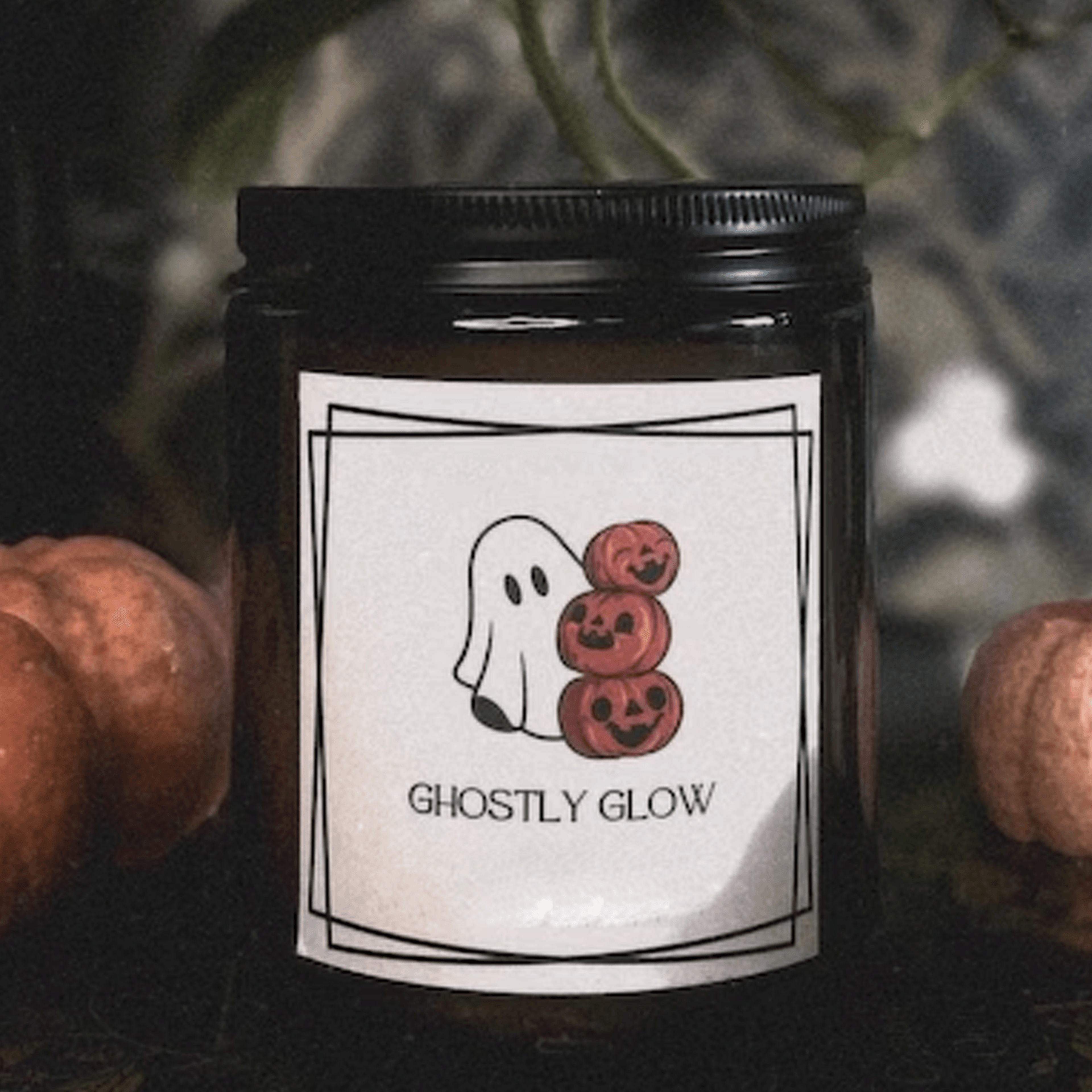 ghostly glow halloween candle, spooky ghost candle, halloween decor, vegan 9oz soy candle gift