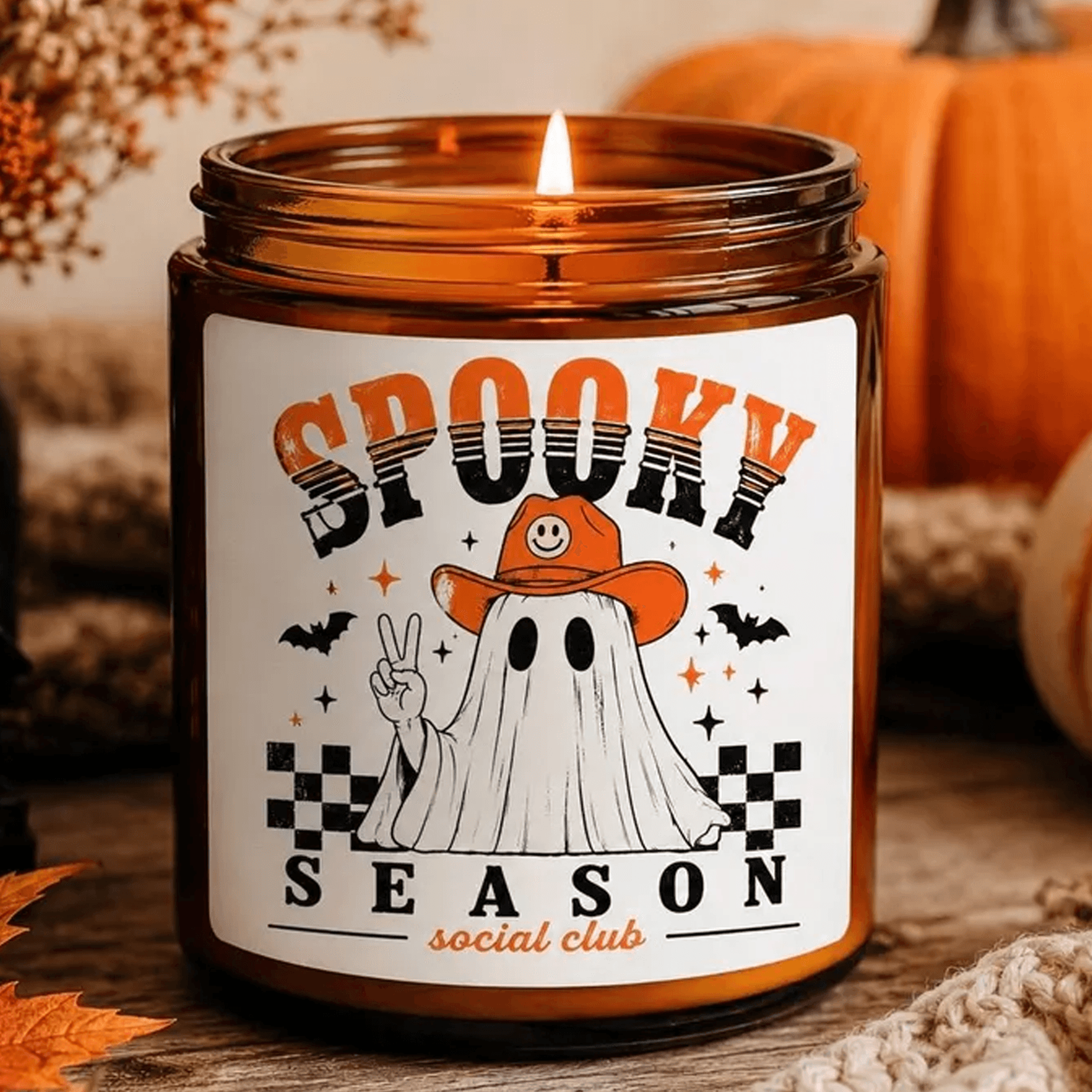 spooky season candle, halloween amber jar candle, fall home decor, scented 9oz soy candle gift