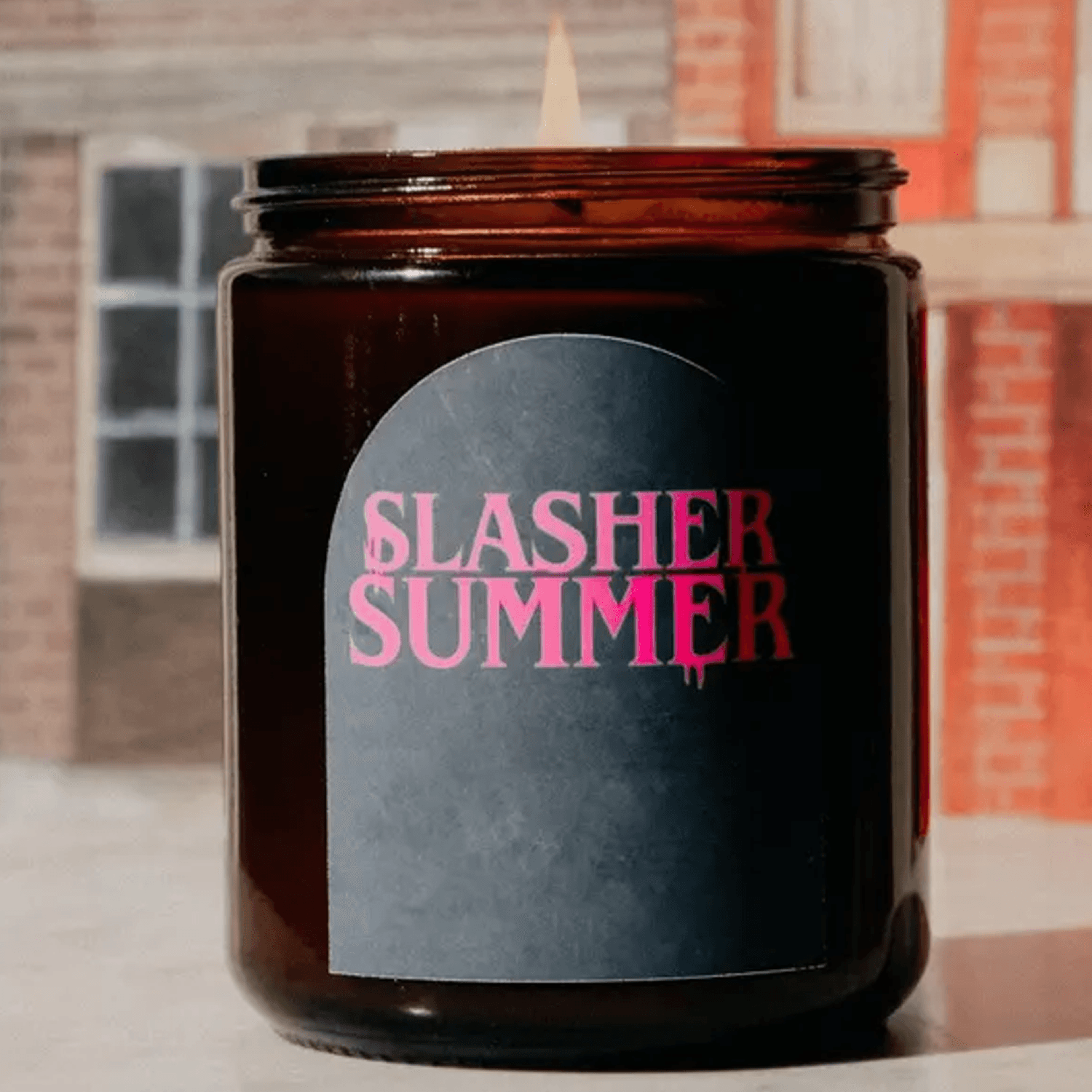 slasher soy candle, summerween horror movie candle, spooky halloween decor, scented 9oz soy candle