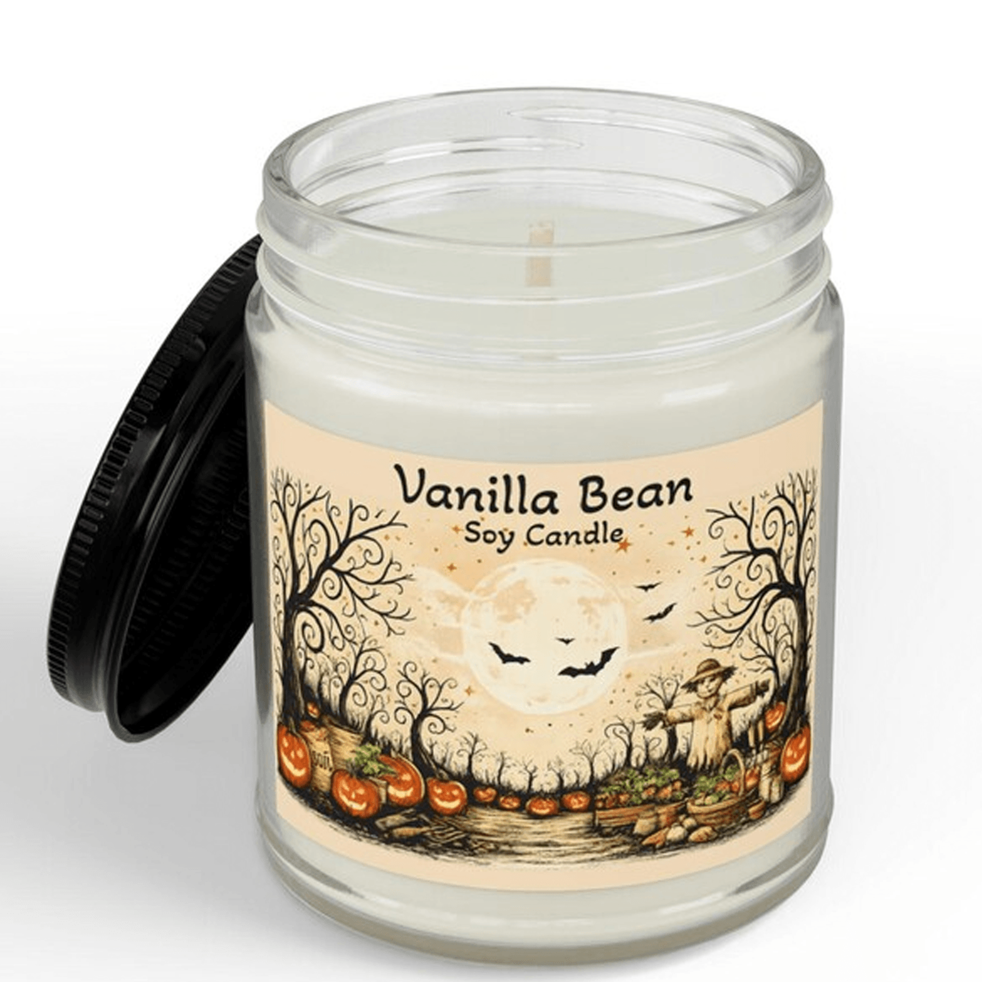 halloween vanilla bean soy candle, spooky season decor, fall home fragrance, scented 9oz soy candle
