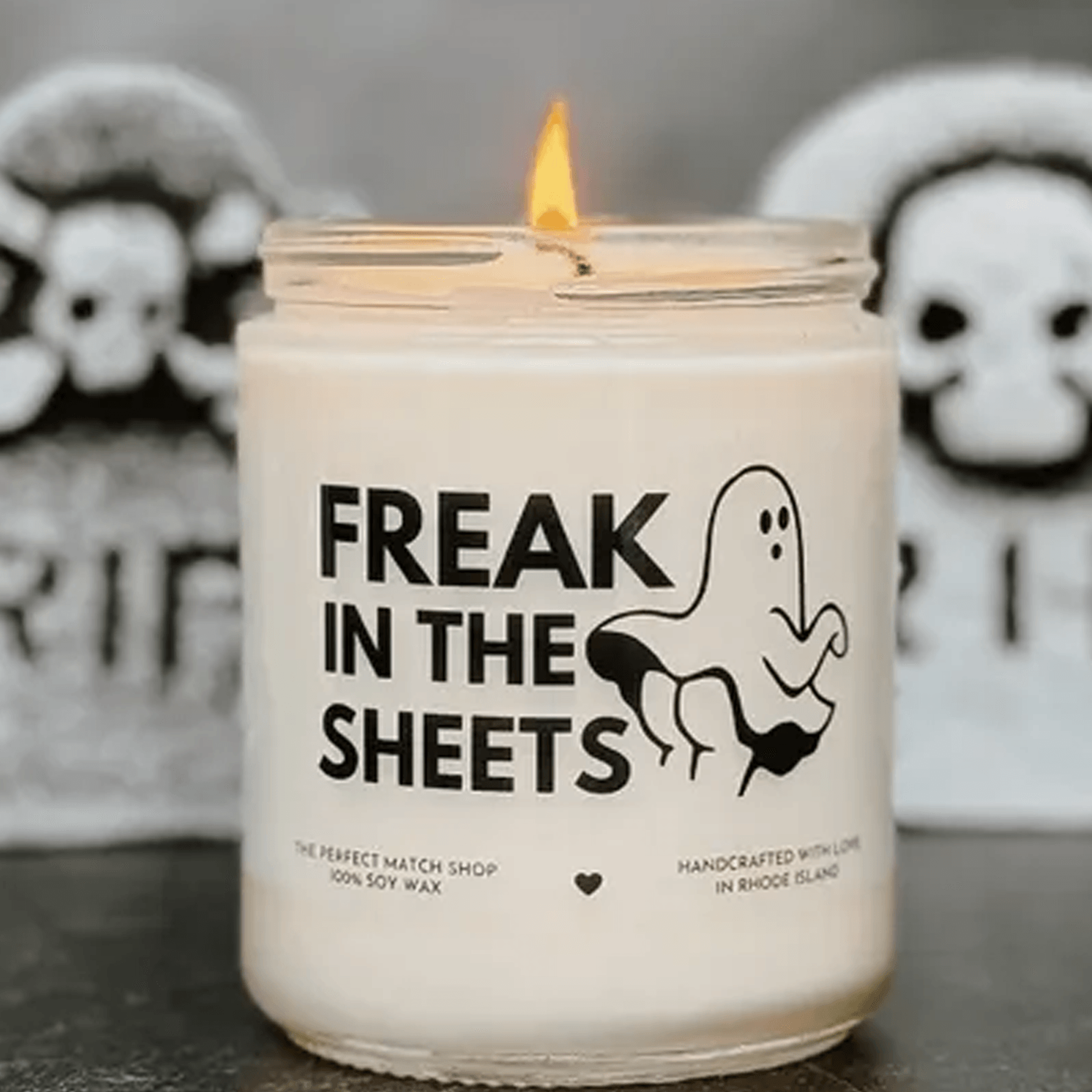 freak in the sheets 9oz soy candle, funny ghost halloween candle, spooky season decor, fall scented candle, halloween gi