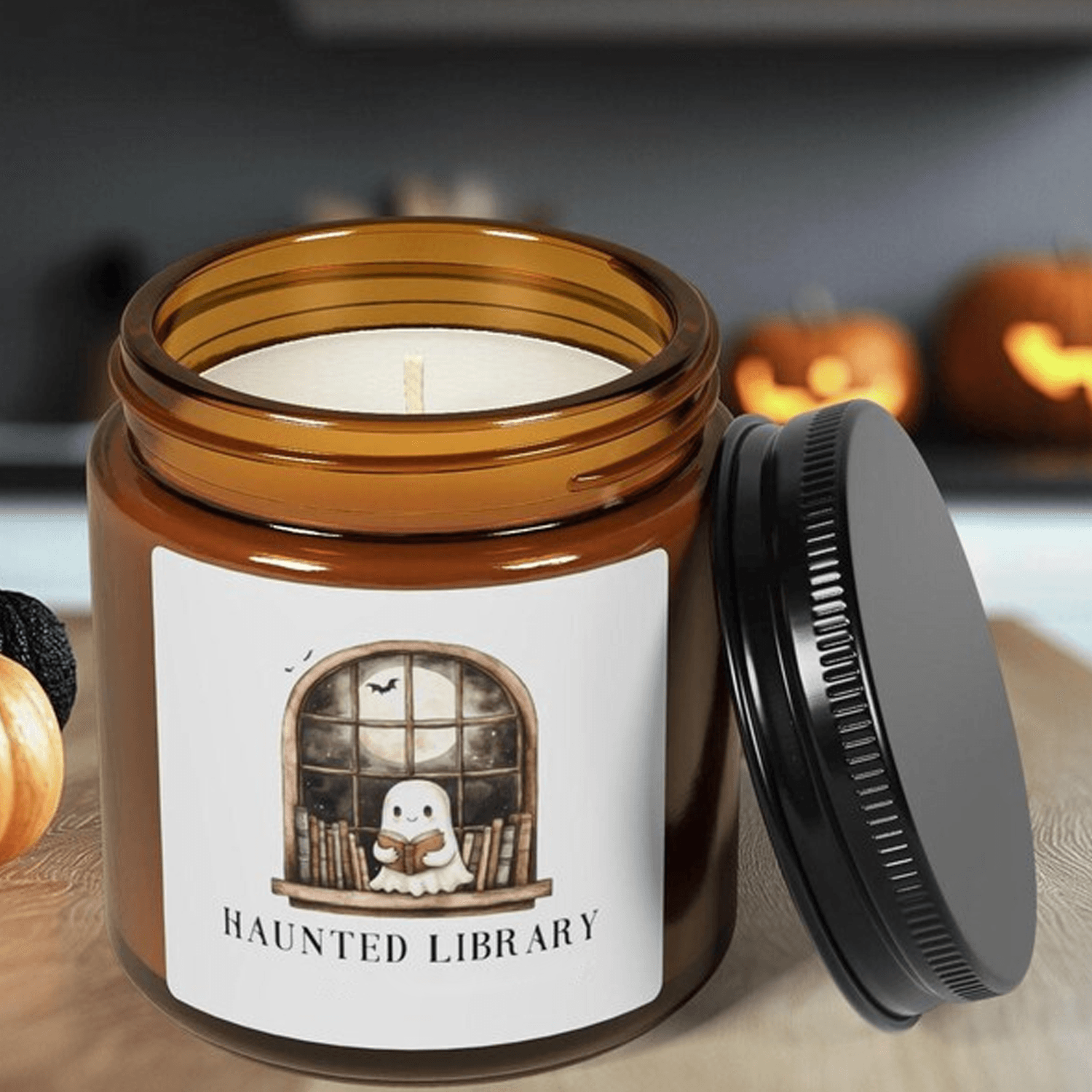 haunted library 9oz soy candle, dark academia candle, gothic halloween decor, book lover gift, spooky season candle