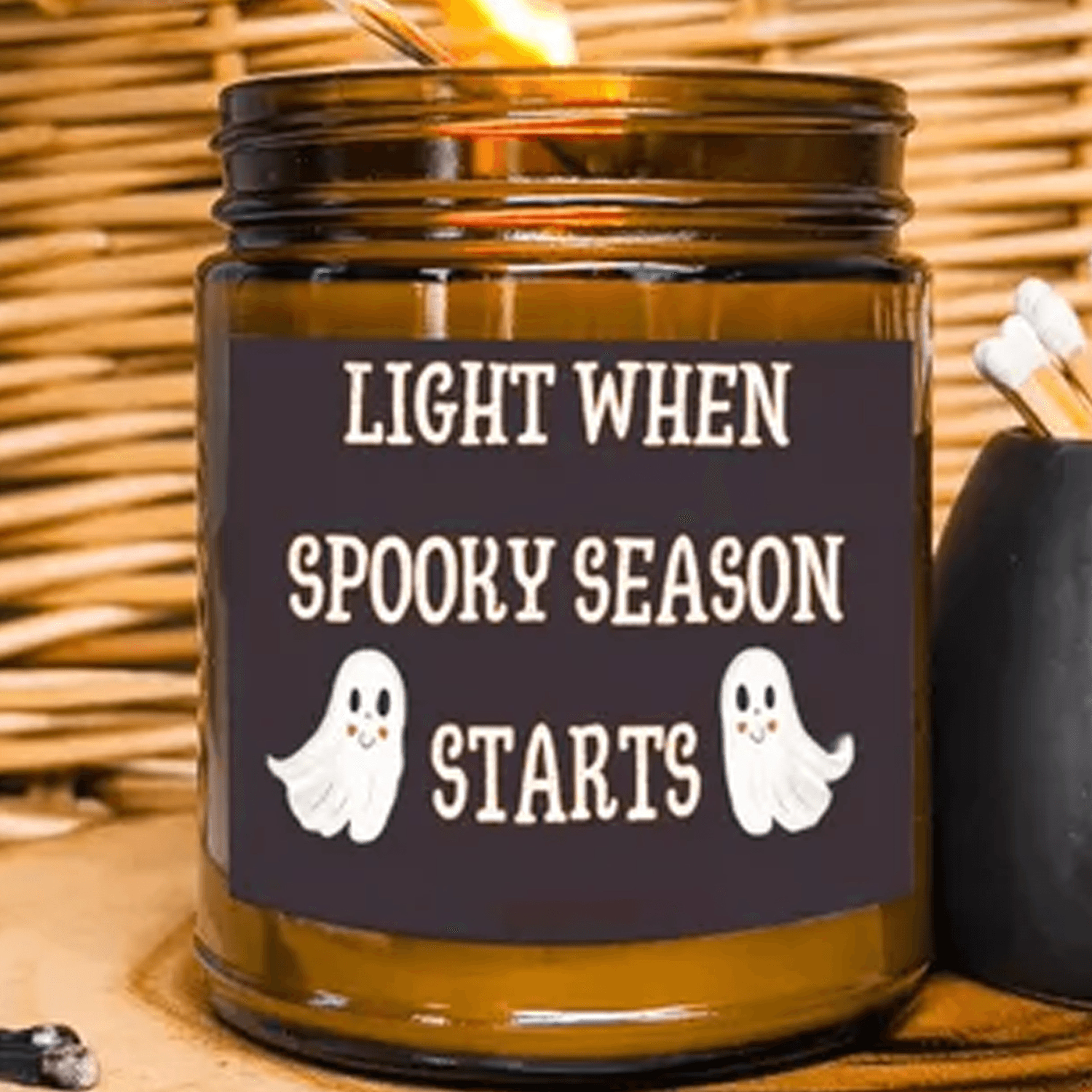 light when spooky 9oz soy candle, funny halloween candle, spooky season decor, ghost fall candle, halloween gift