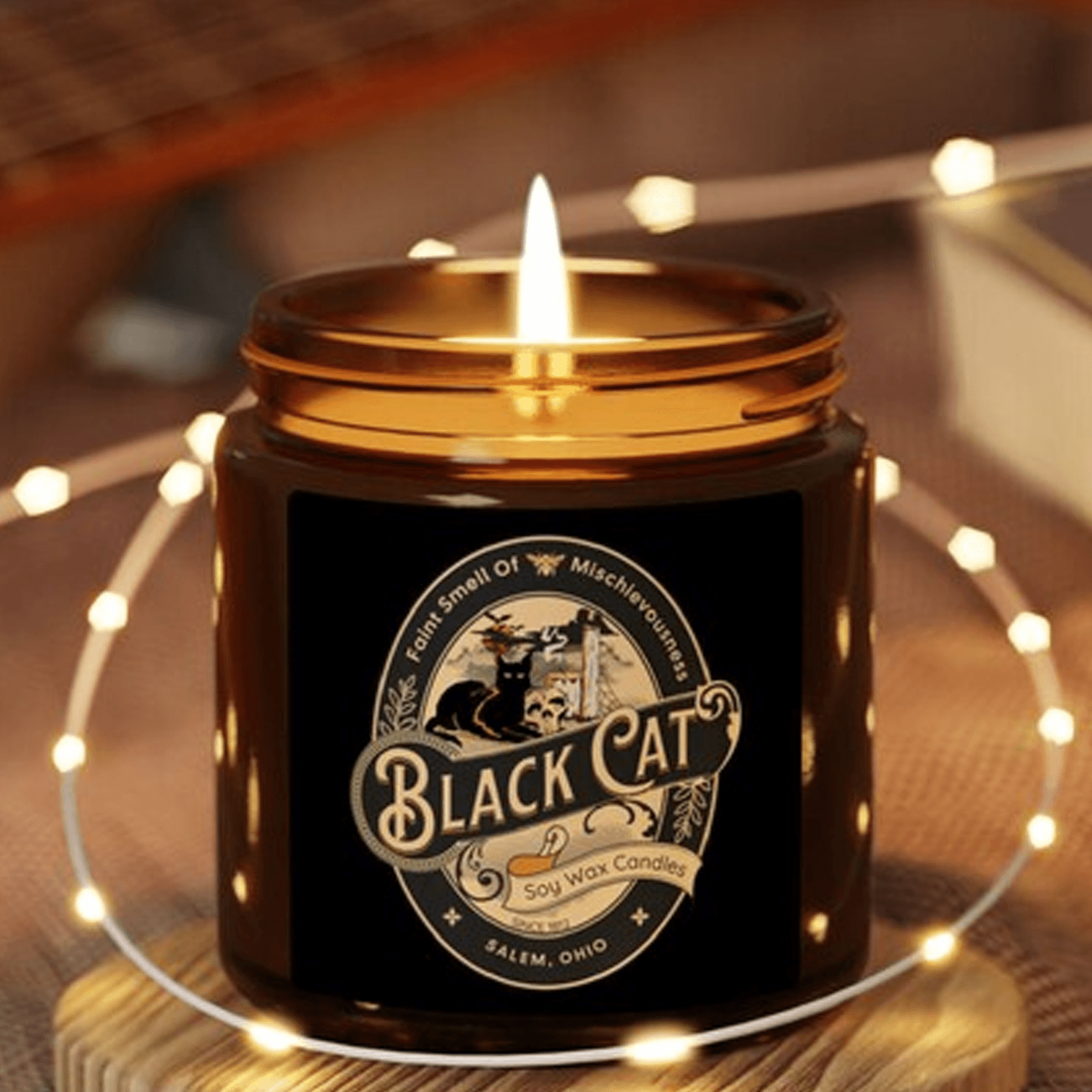 black cat halloween 9oz soy candle, witchy halloween candle, spooky season decor, gothic fall candle, cat lover gift