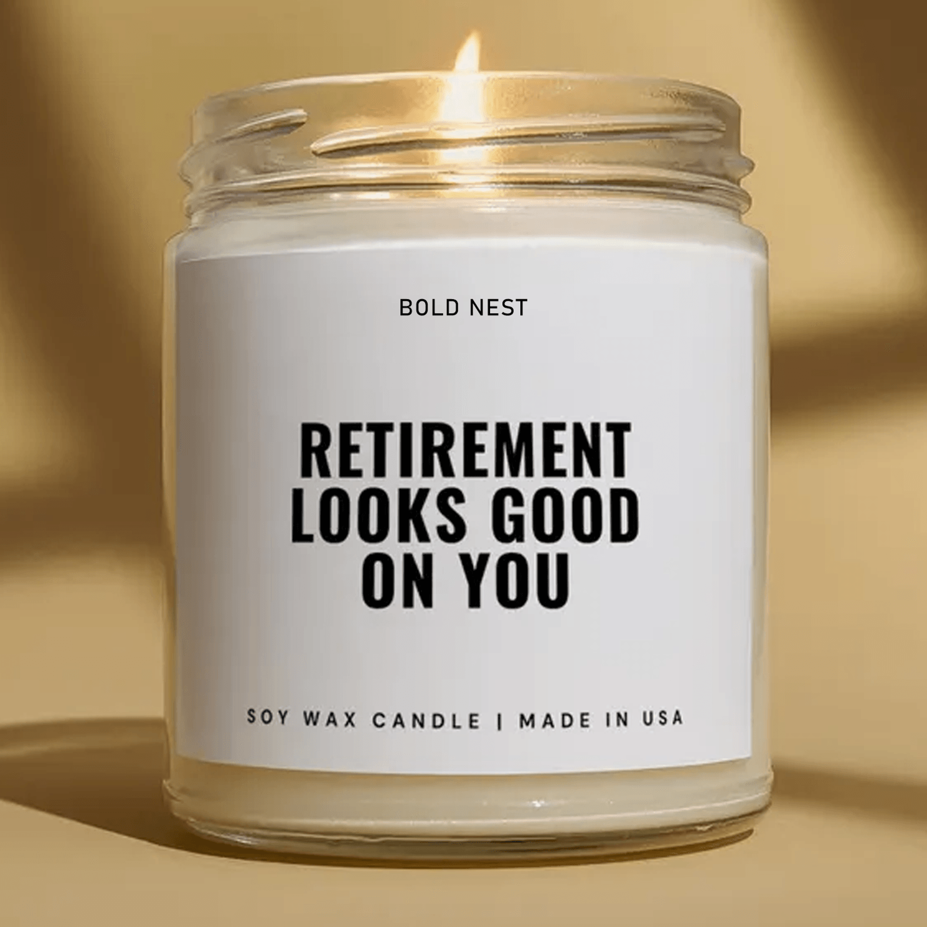 funny retirement candle, personalized retirement gift, coworker farewell soy candle, happy retirement keepsake