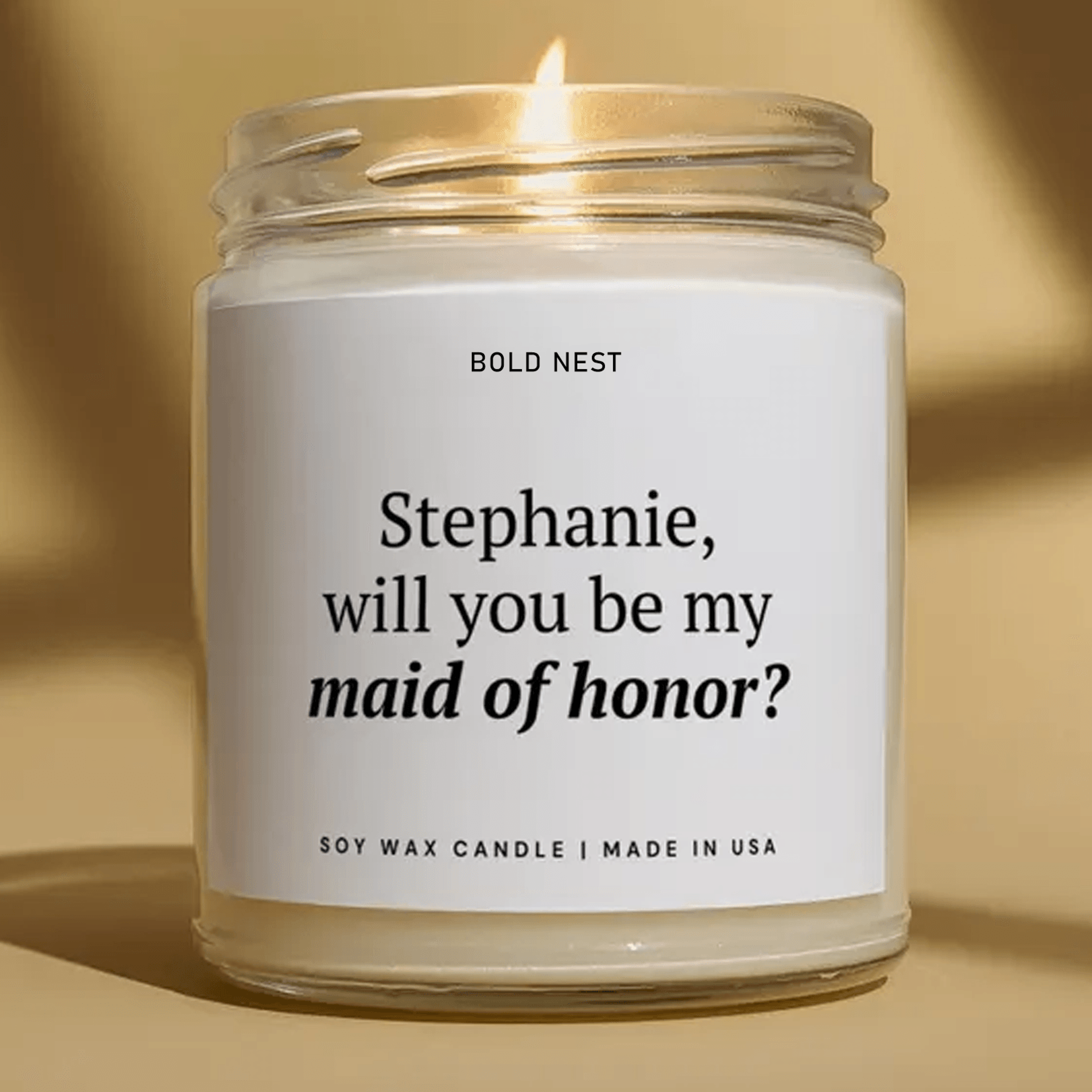 personalized maid of honor proposal candle, custom moh gift, will you be my maid of honor, bridesmaid proposal soy candl