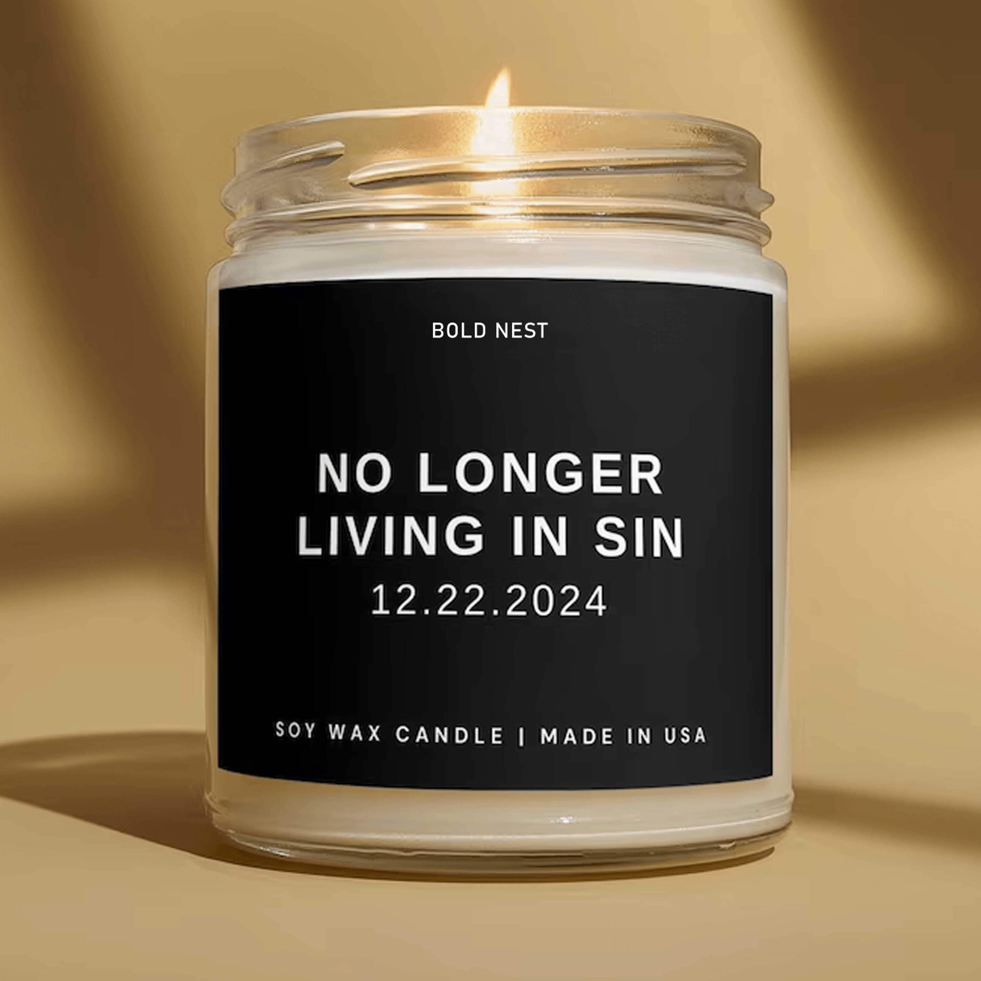 no longer living in sin candle, funny wedding gift, newlywed candle, wedding shower gift, personalized couple candle