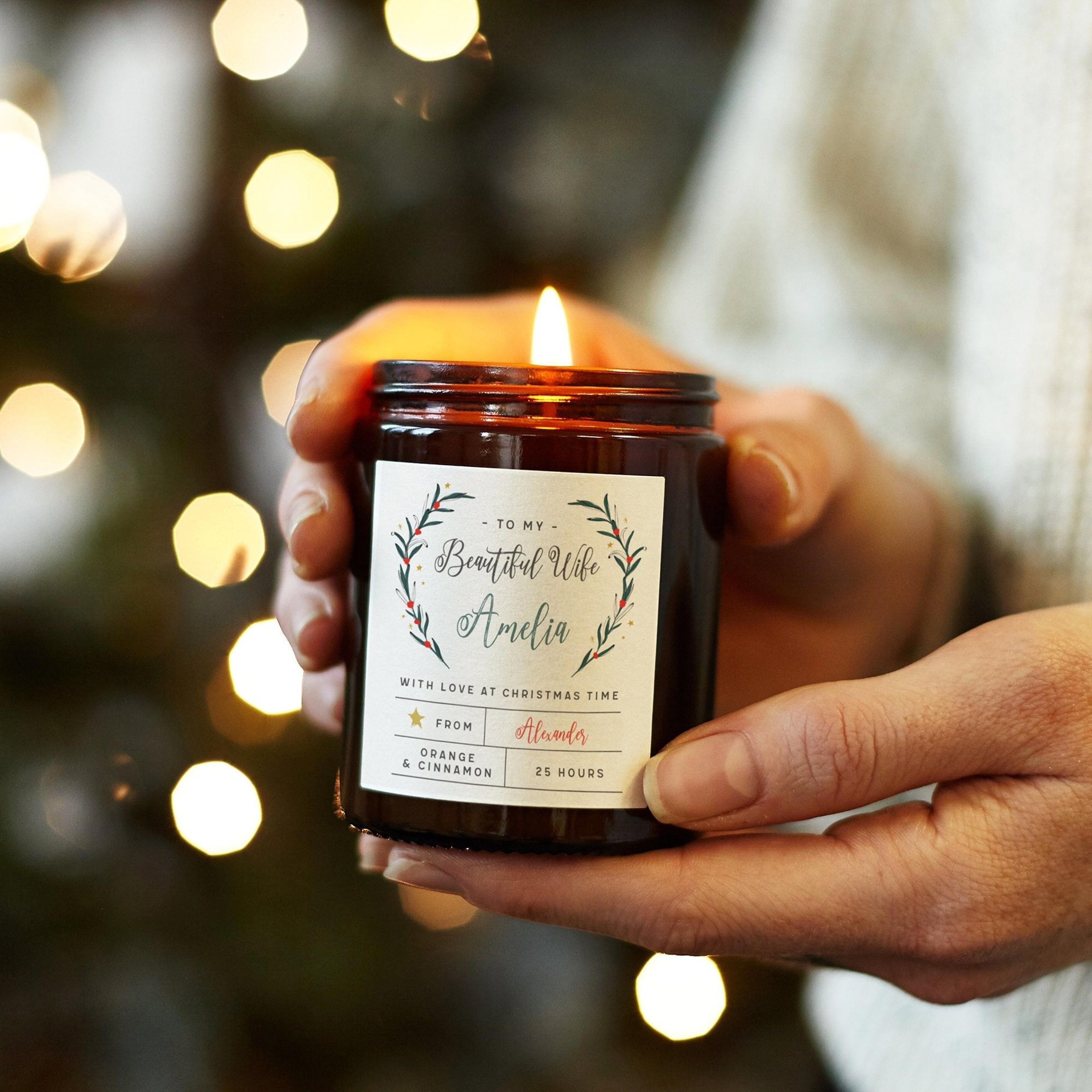 personalized christmas candle gift for mum, custom scented soy candle, wonderful mom holiday keepsake, xmas gift