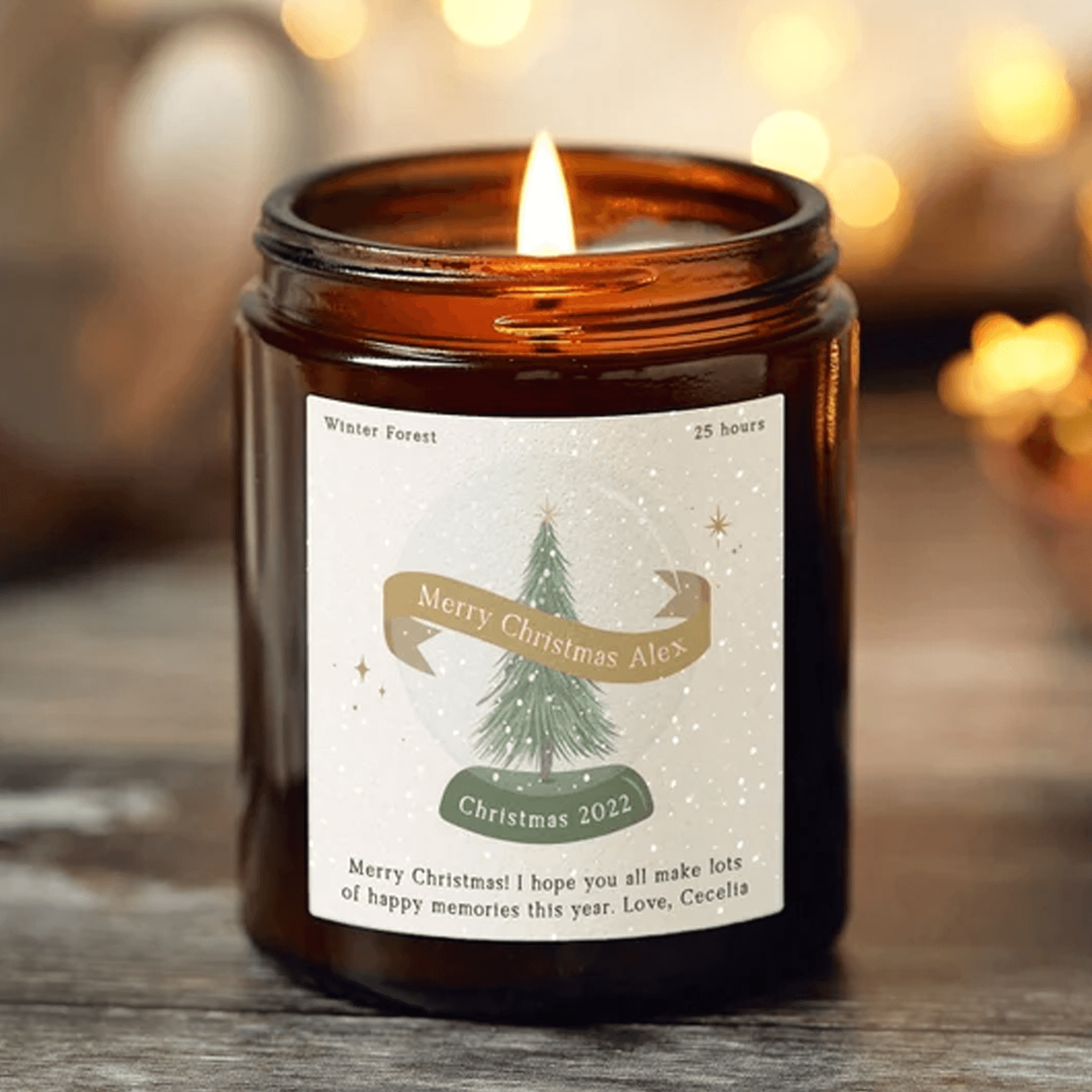 personalized christmas snow globe candle, custom name soy wax candle, scented holiday gift for her, xmas keepsake