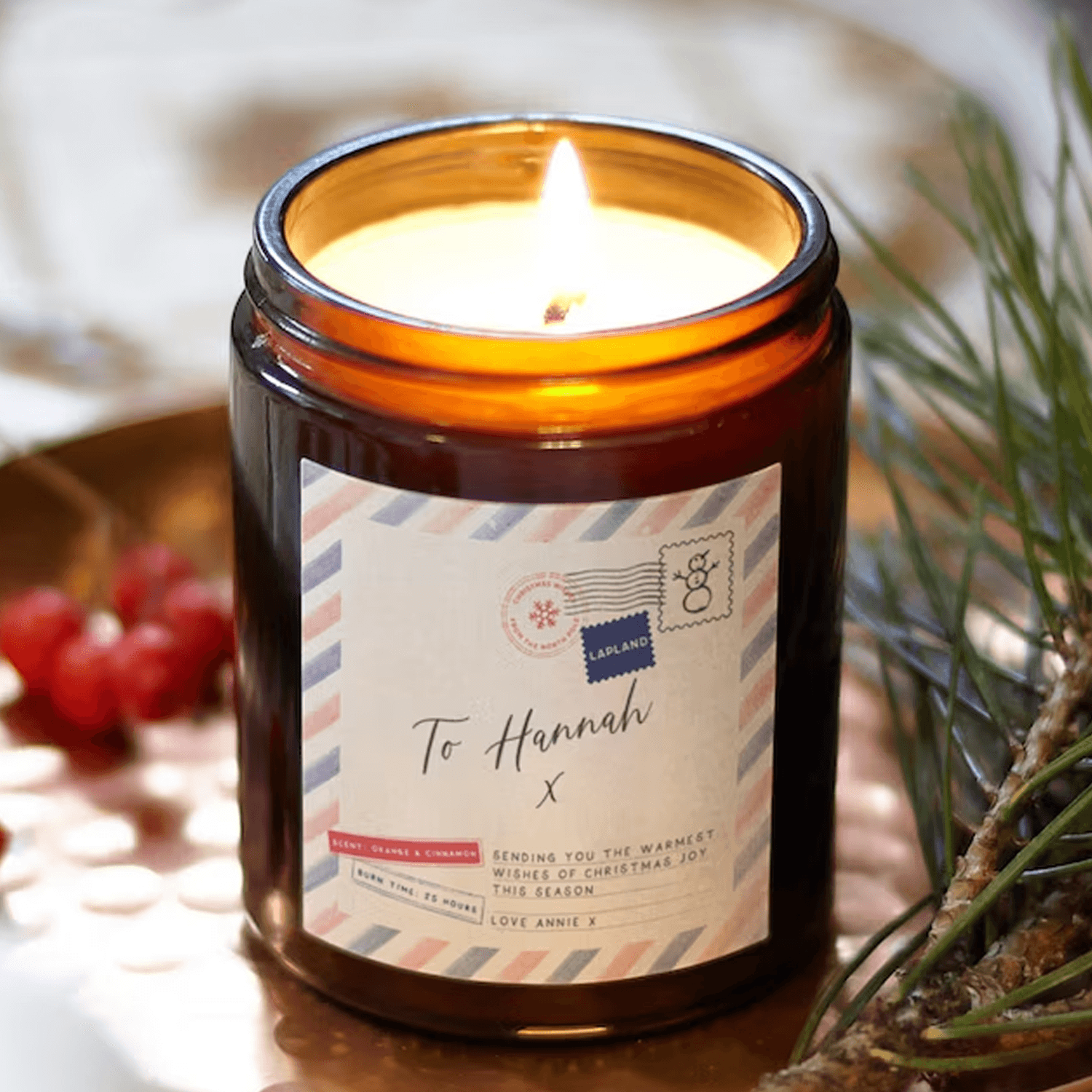 personalized secret santa christmas candle, custom message soy wax candle, scented xmas stocking filler, holiday gift