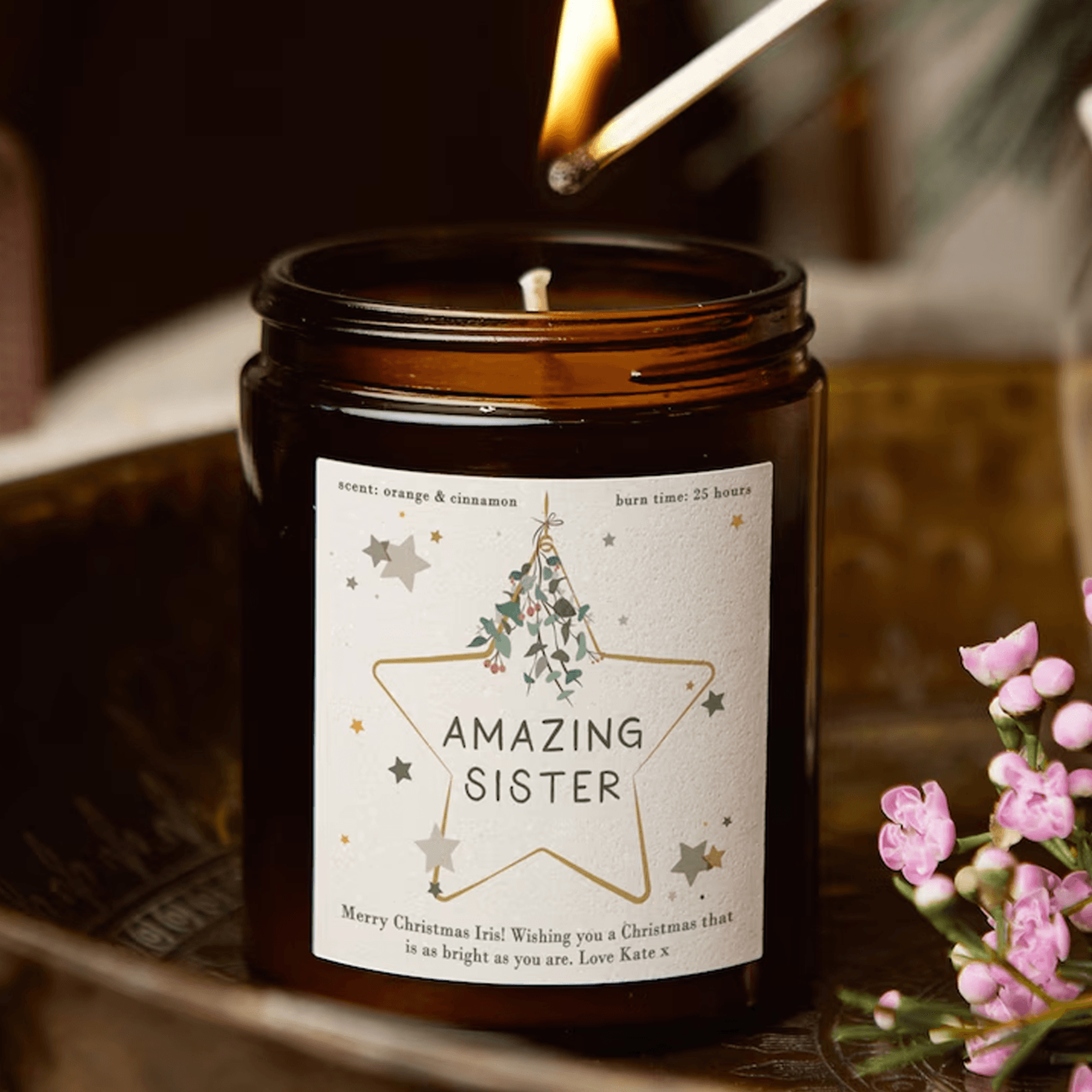 personalized sister christmas candle, amazing sister soy wax candle, custom message xmas gift, scented holiday keepsake