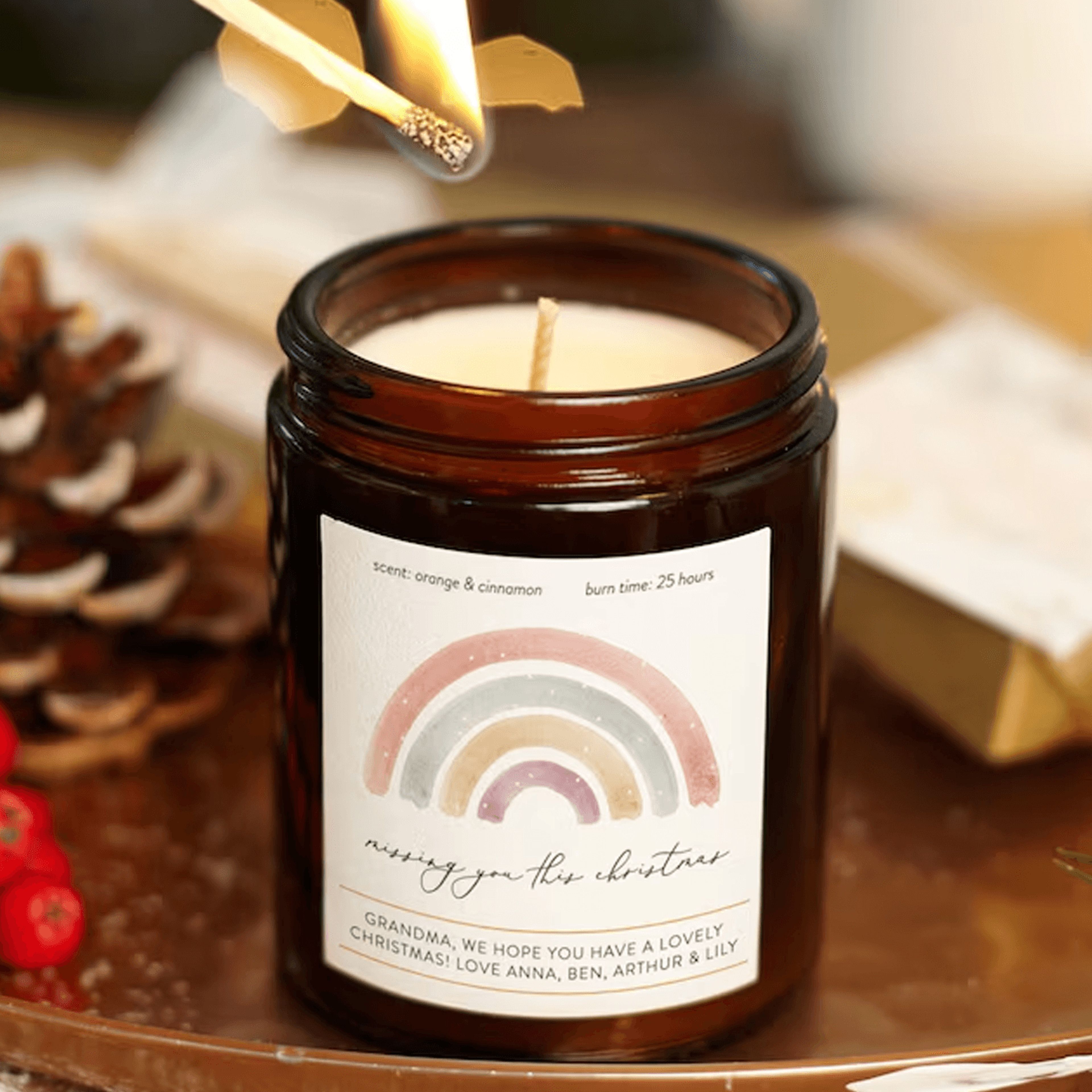 personalized missing you christmas candle, scented soy wax memorial candle, remembrance xmas gift, holiday keepsake