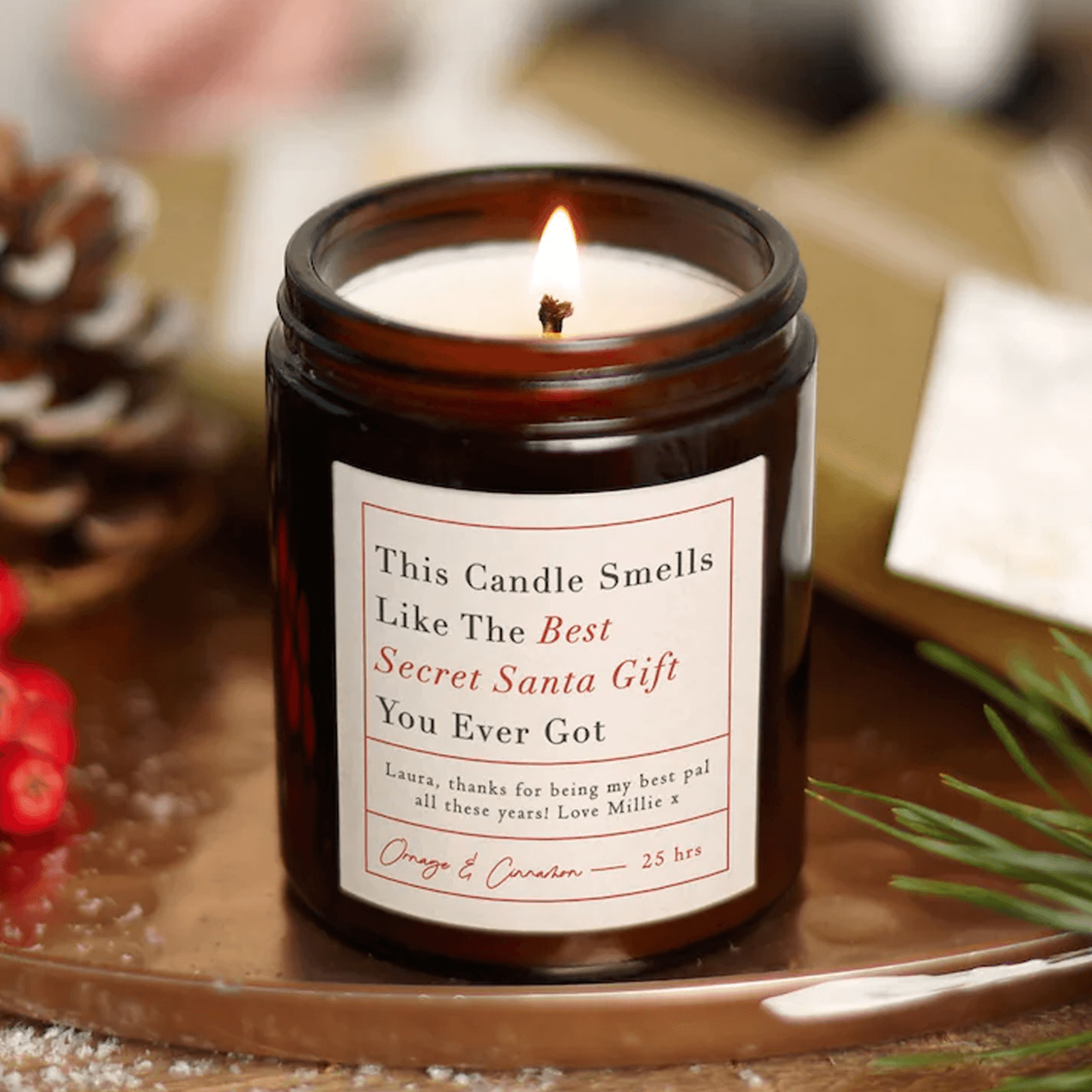 funny secret santa christmas candle, personalized message soy wax candle, best secret santa gift, stocking filler for he