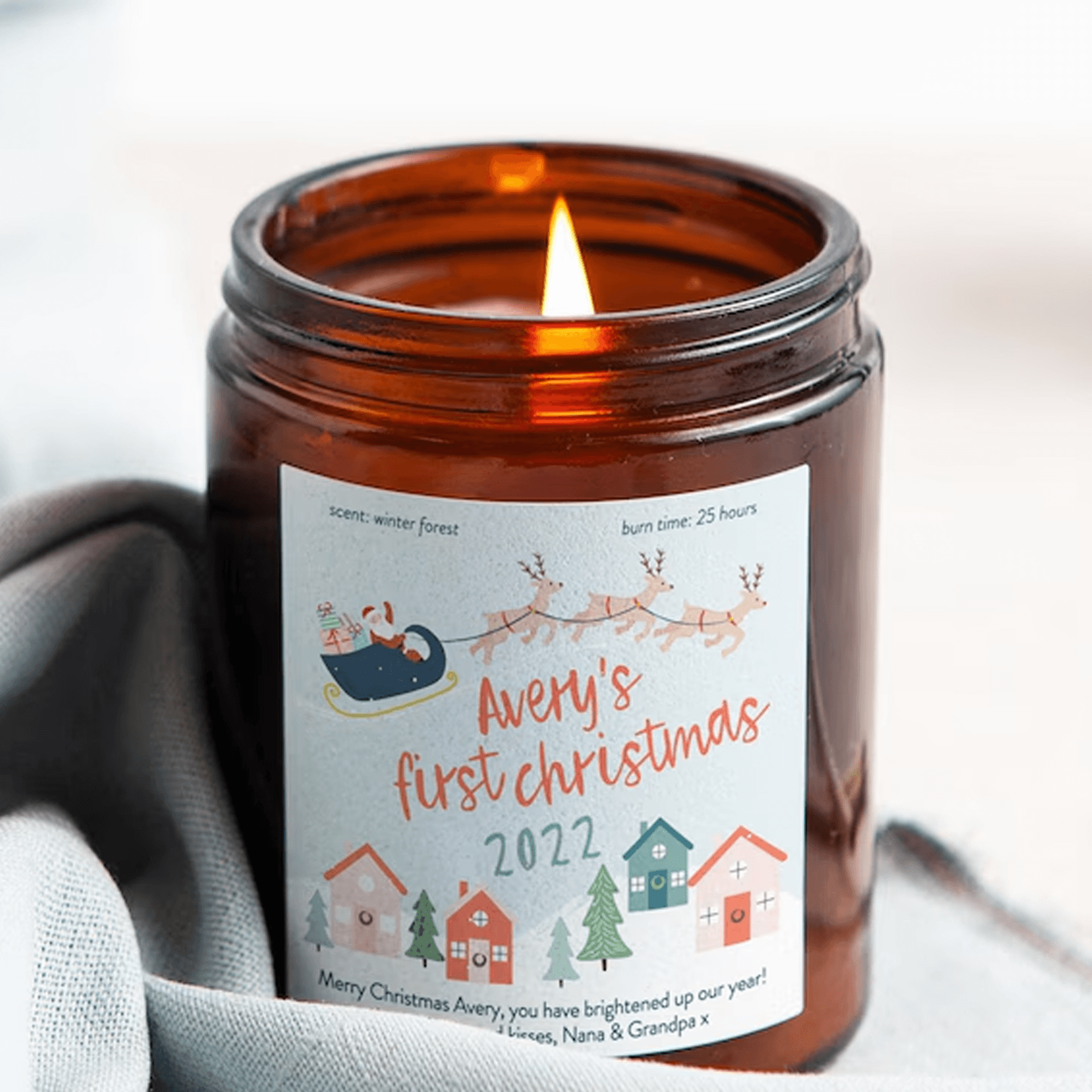 personalized baby's first christmas candle, custom baby name soy wax candle, newborn xmas gift, first holiday keepsake