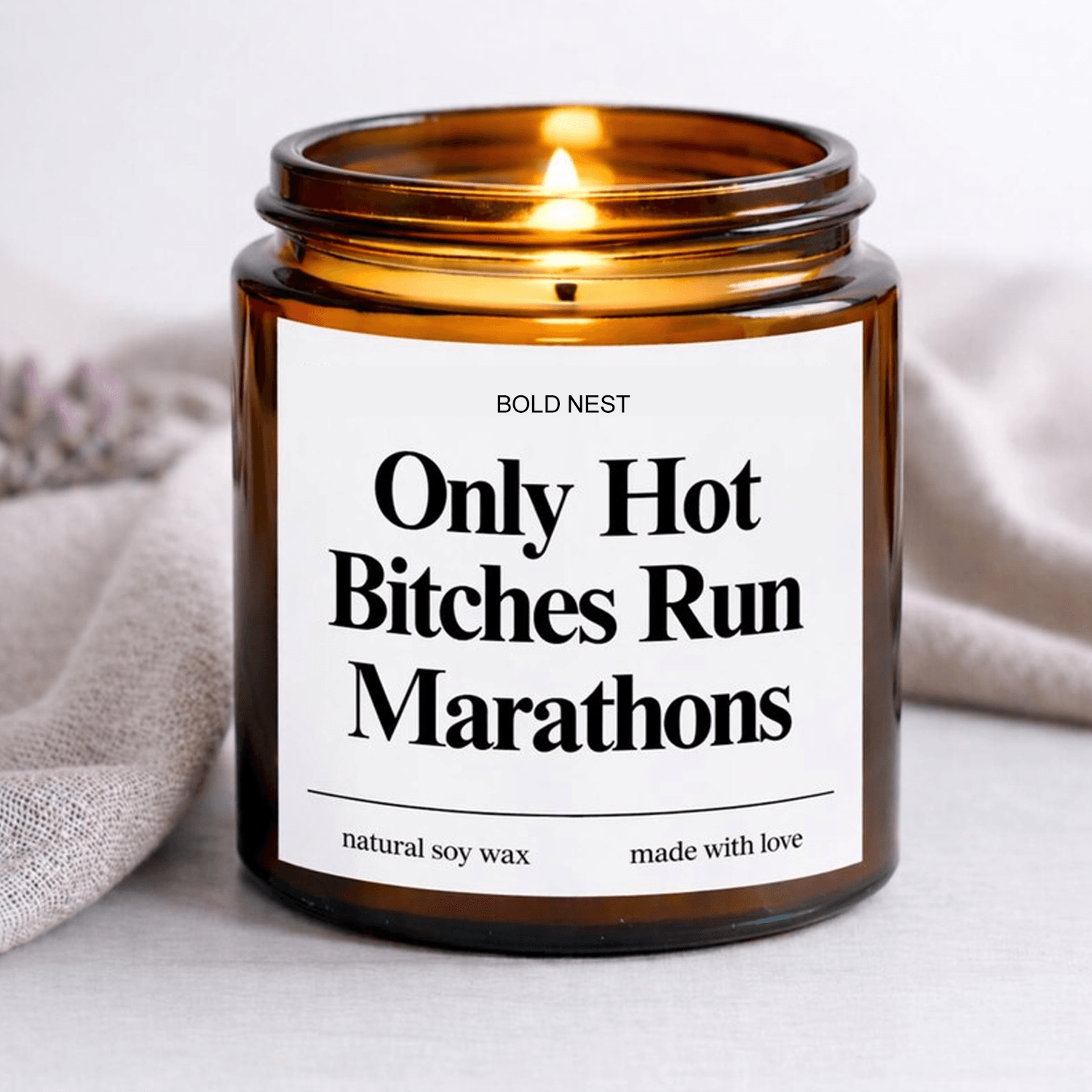 funny marathon runner candle, running gift for her, fitness lover gift, gym girl candle, race day birthday gift