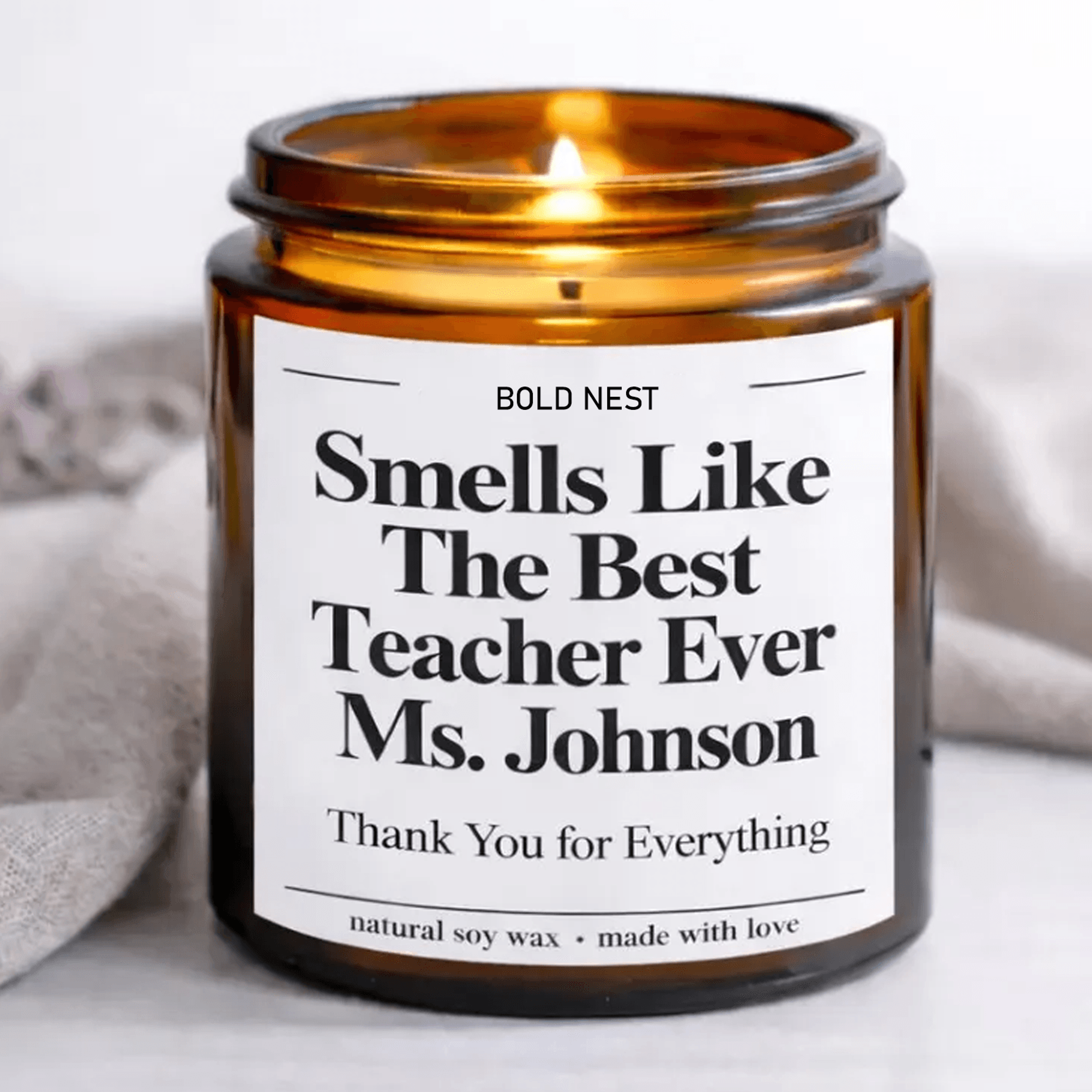 personalized best teacher ever candle, teacher appreciation gift, end of year teacher gift, custom name thank you candle