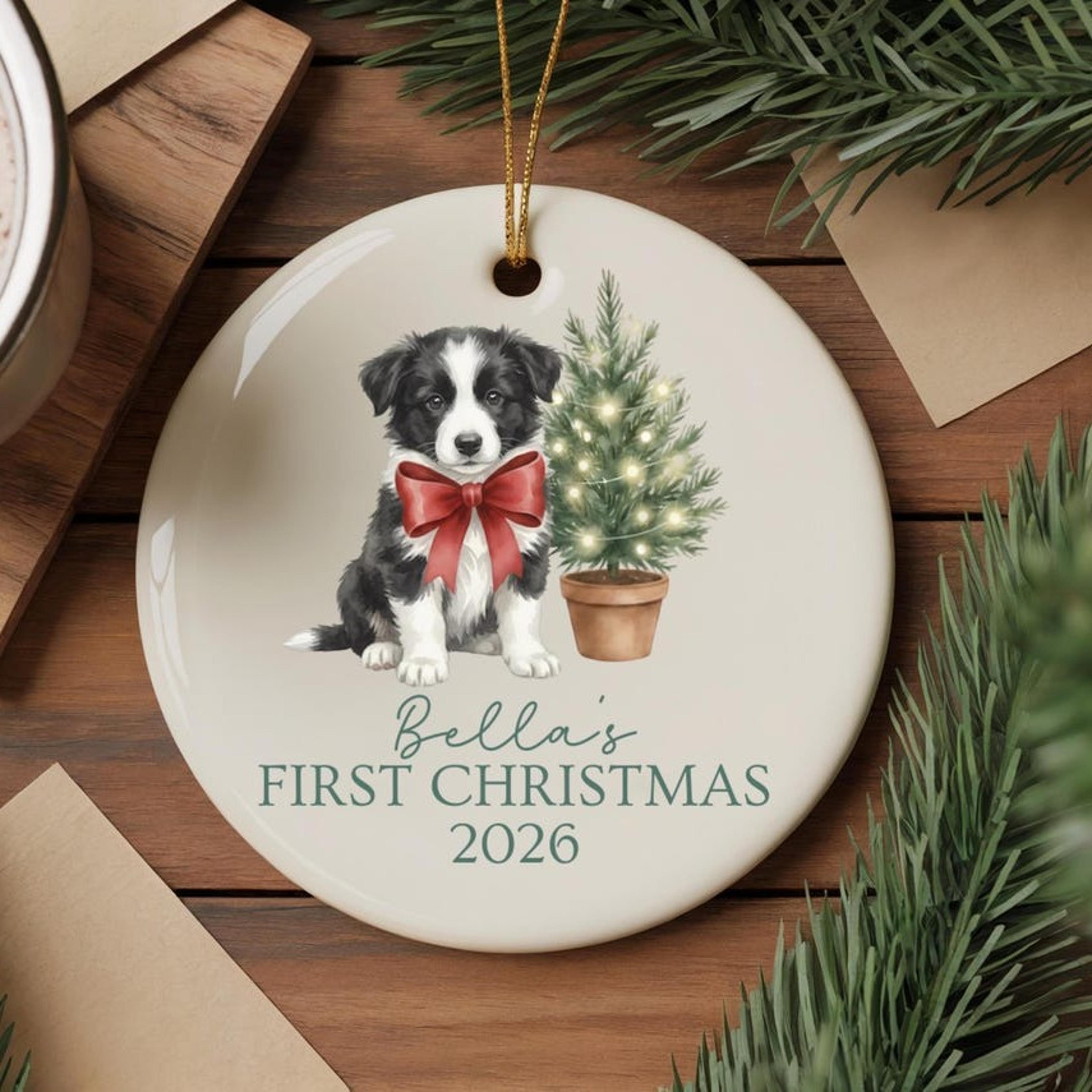 custom border collie christmas ornament, personalized dog ornament, first christmas puppy gift, border collie owner gift
