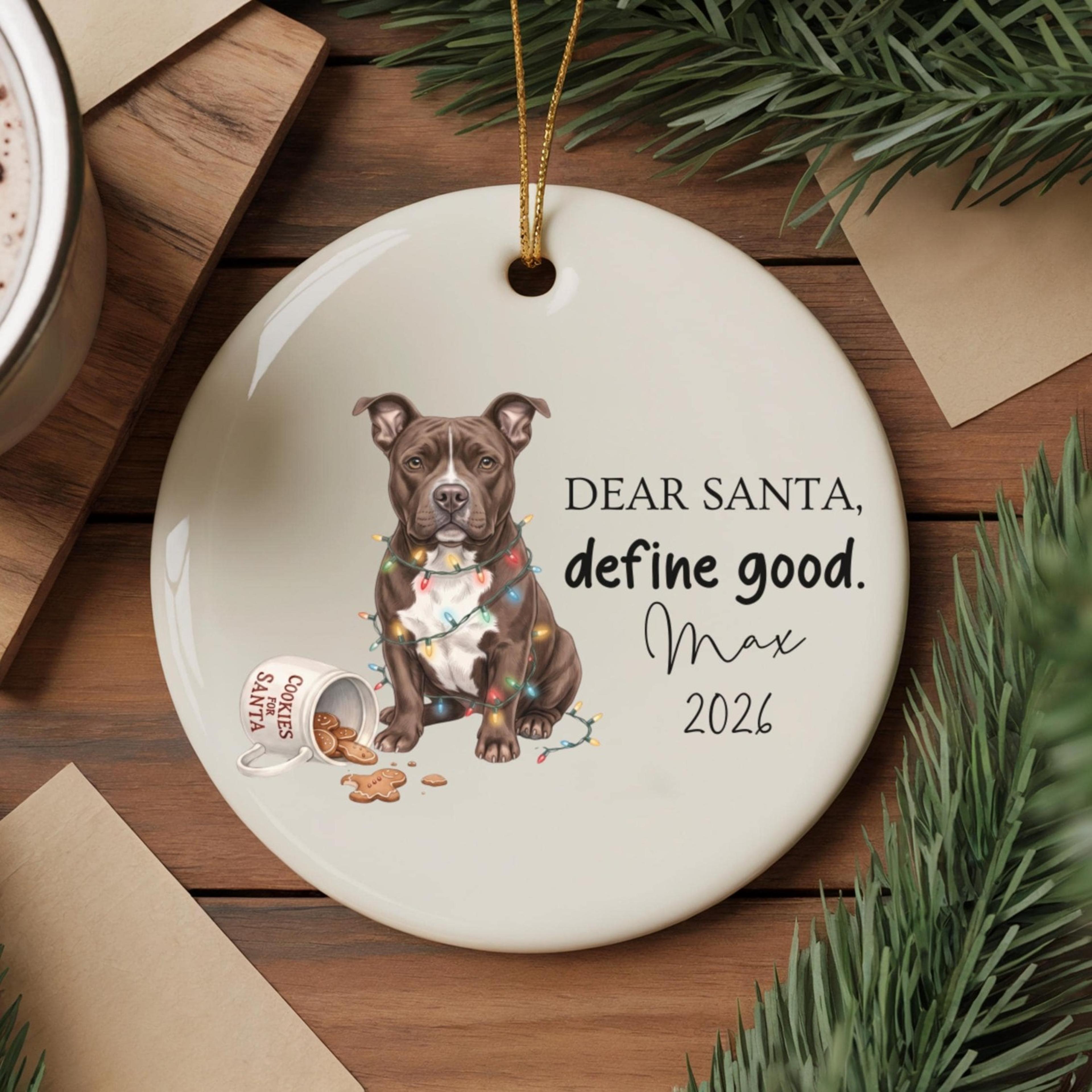 custom pit bull christmas ornament, personalized pitbull dog ornament, funny dog lover gift, new puppy first christmas
