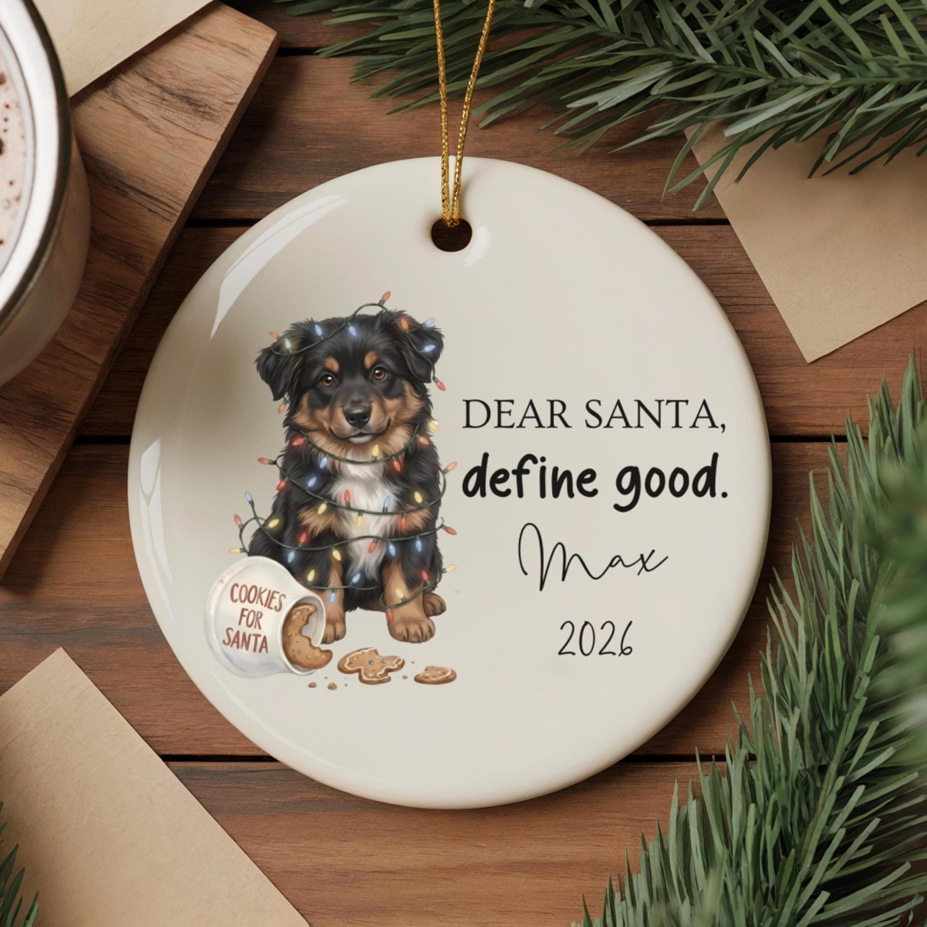 custom australian shepherd christmas ornament, personalized aussie dog ornament, black tan puppy gift, first christmas