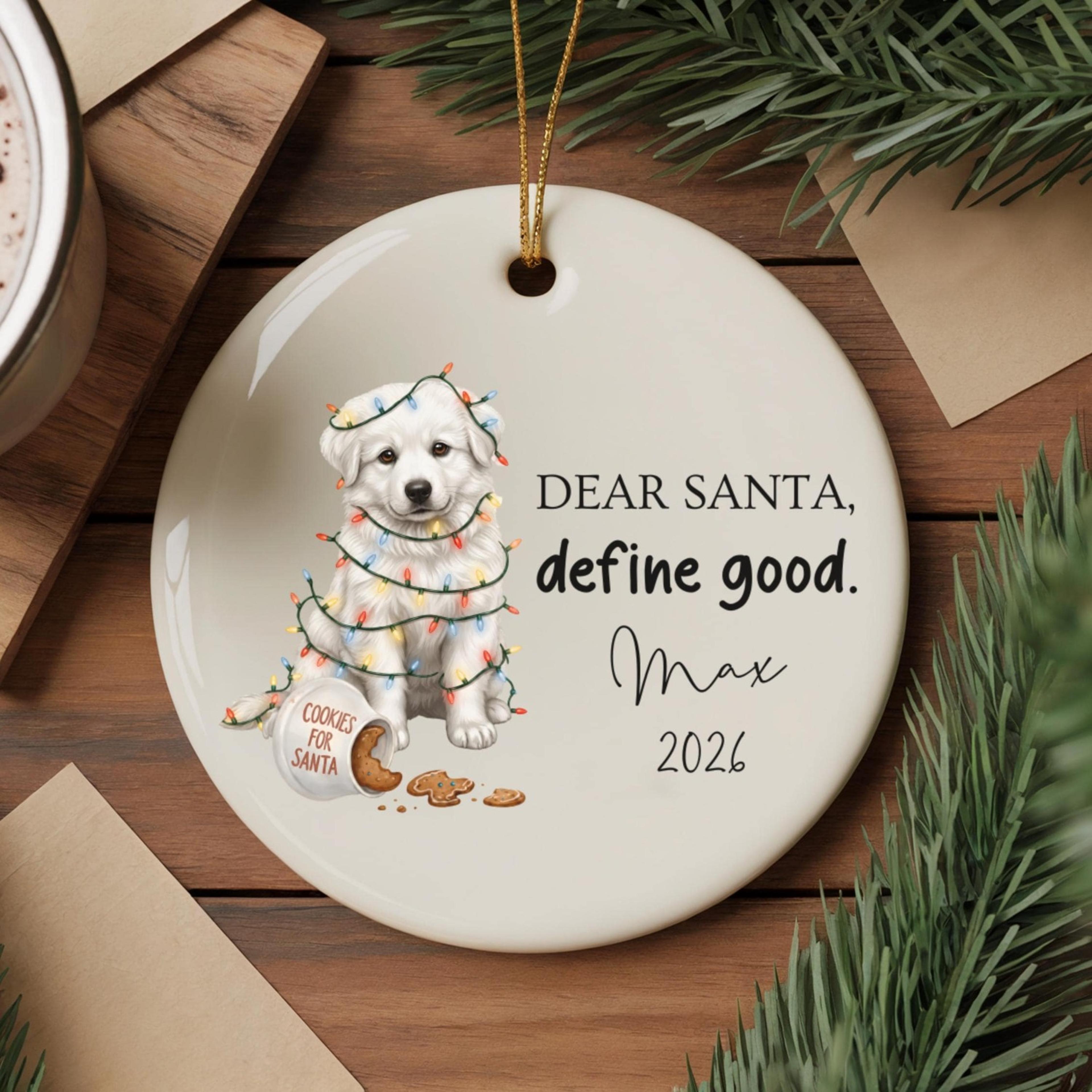 custom great pyrenees christmas ornament, personalized dog ornament, funny great pyrenees gift, puppy christmas keepsake