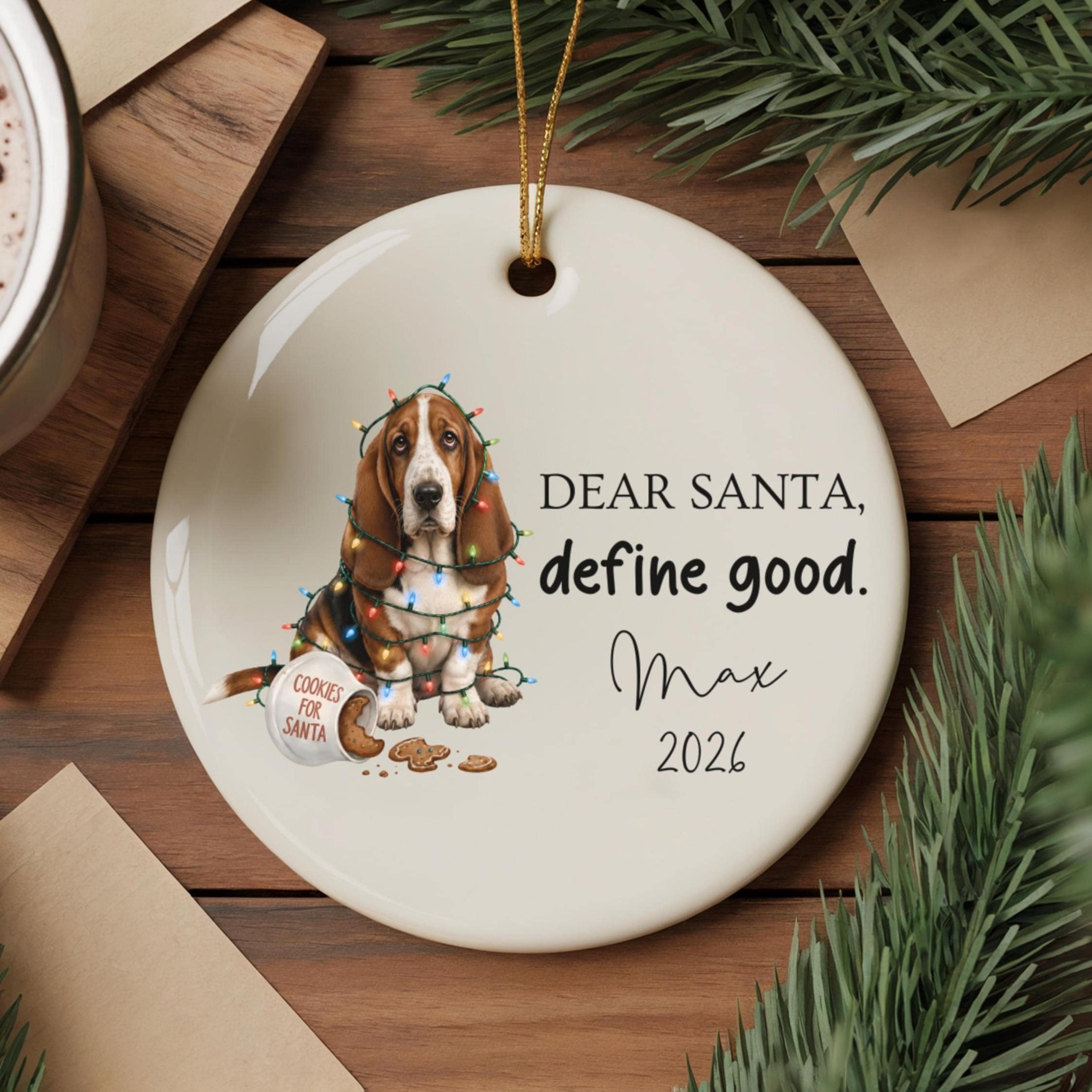 custom basset hound christmas ornament, personalized basset hound dog gift, funny puppy ornament, first christmas keepsa