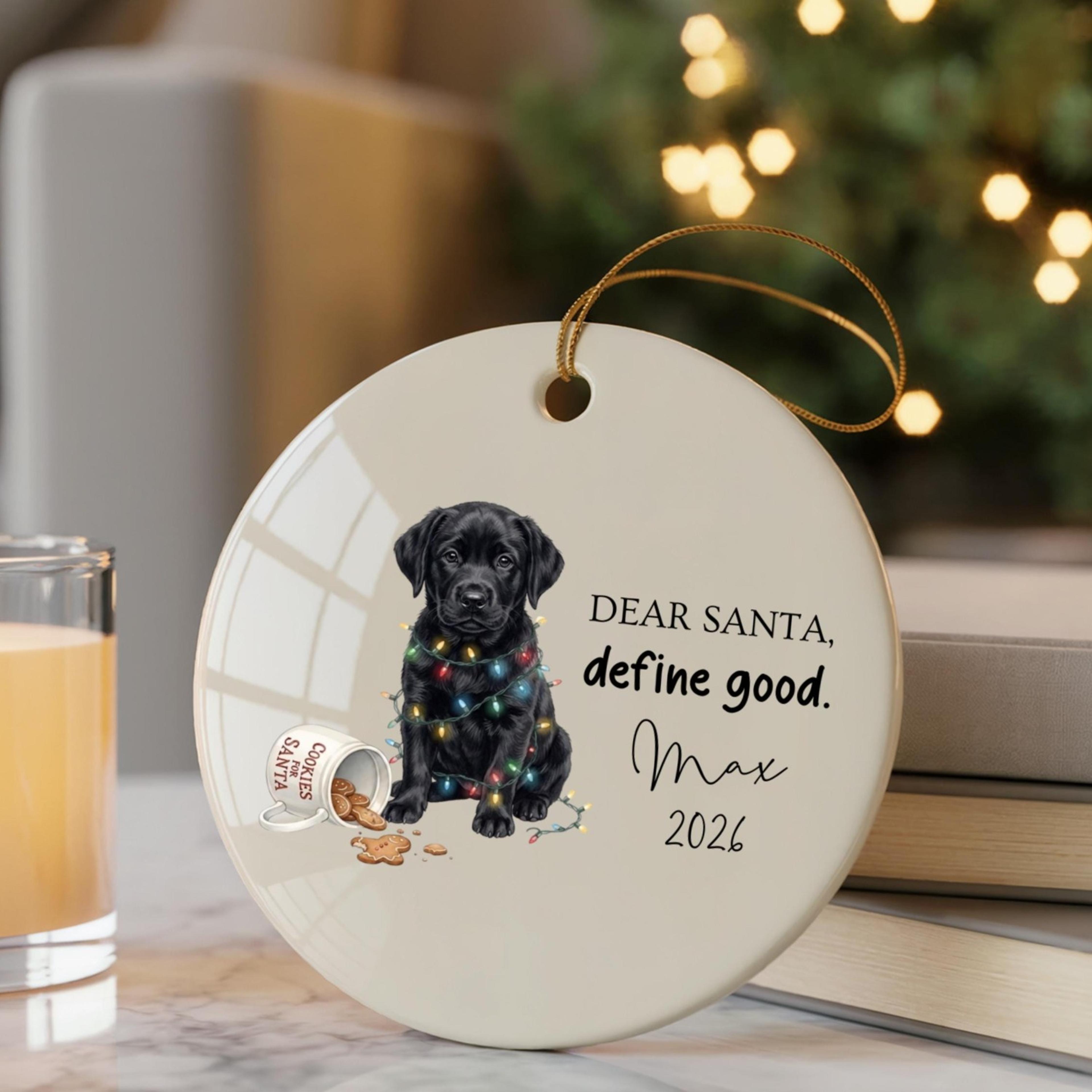 custom black labrador christmas ornament, personalized black lab dog ornament, funny labrador gift, first christmas