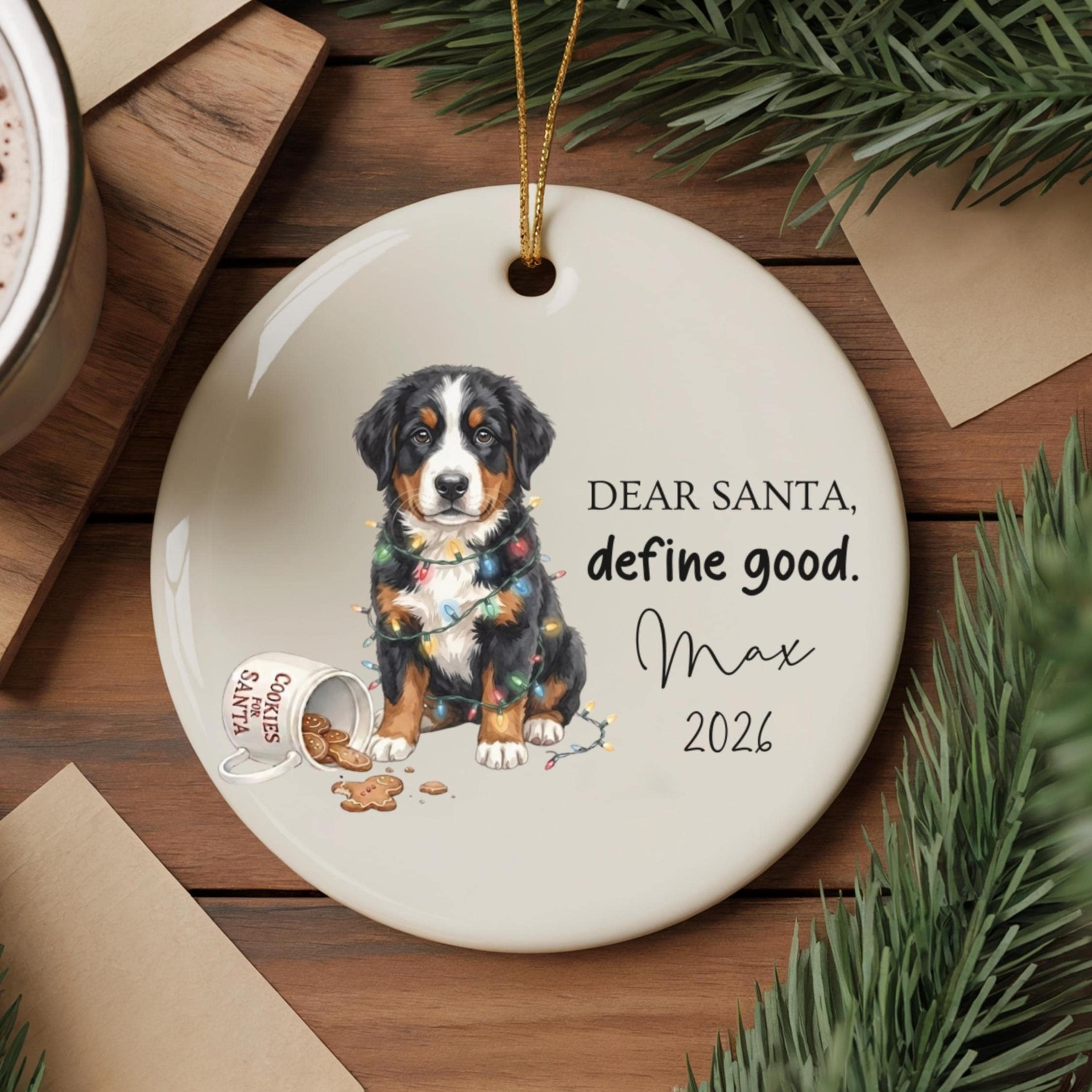 custom bernese mountain dog christmas ornament, personalized bernese dog ornament, funny bernese mountain dog gift