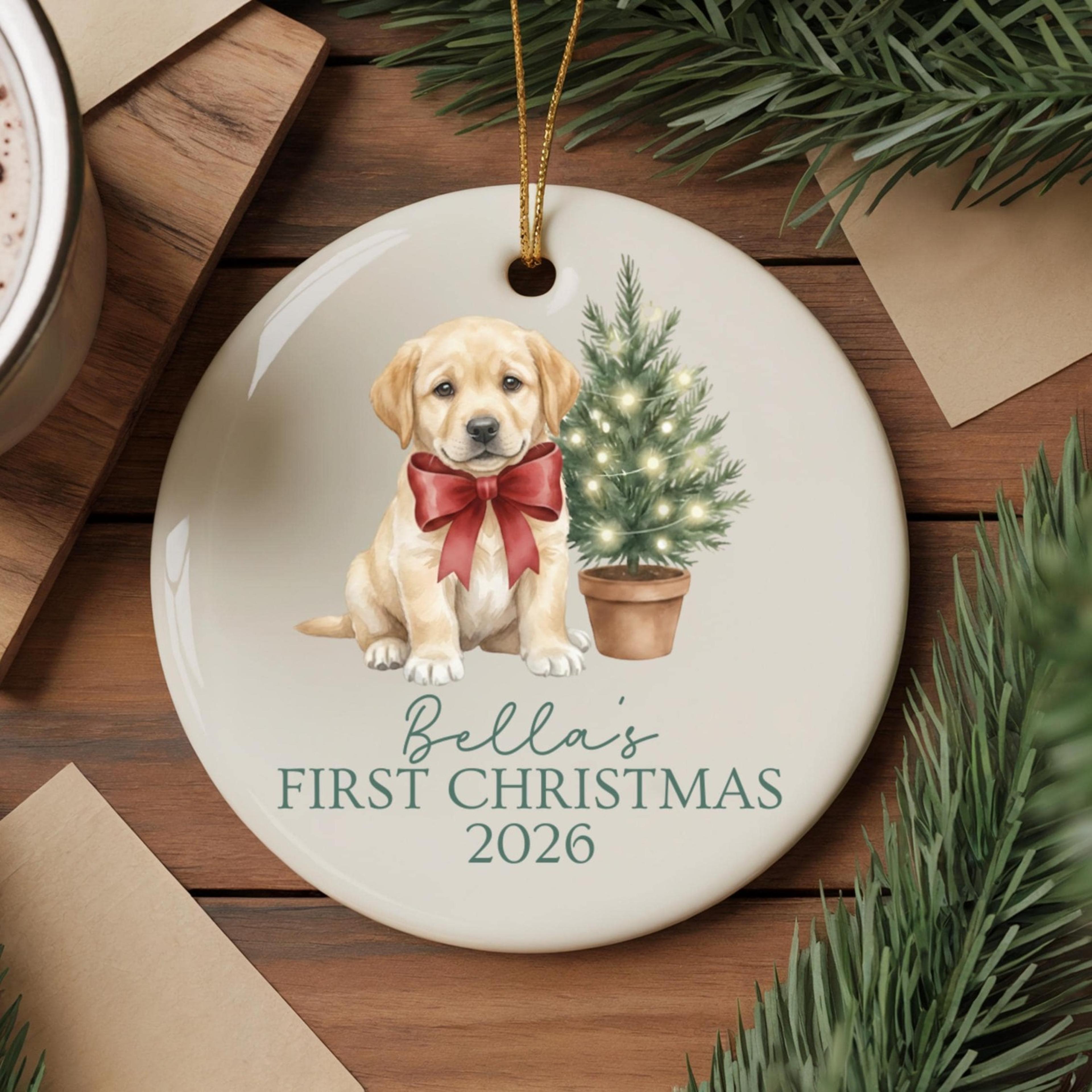 custom yellow labrador christmas ornament, personalized yellow lab ornament, first christmas puppy gift