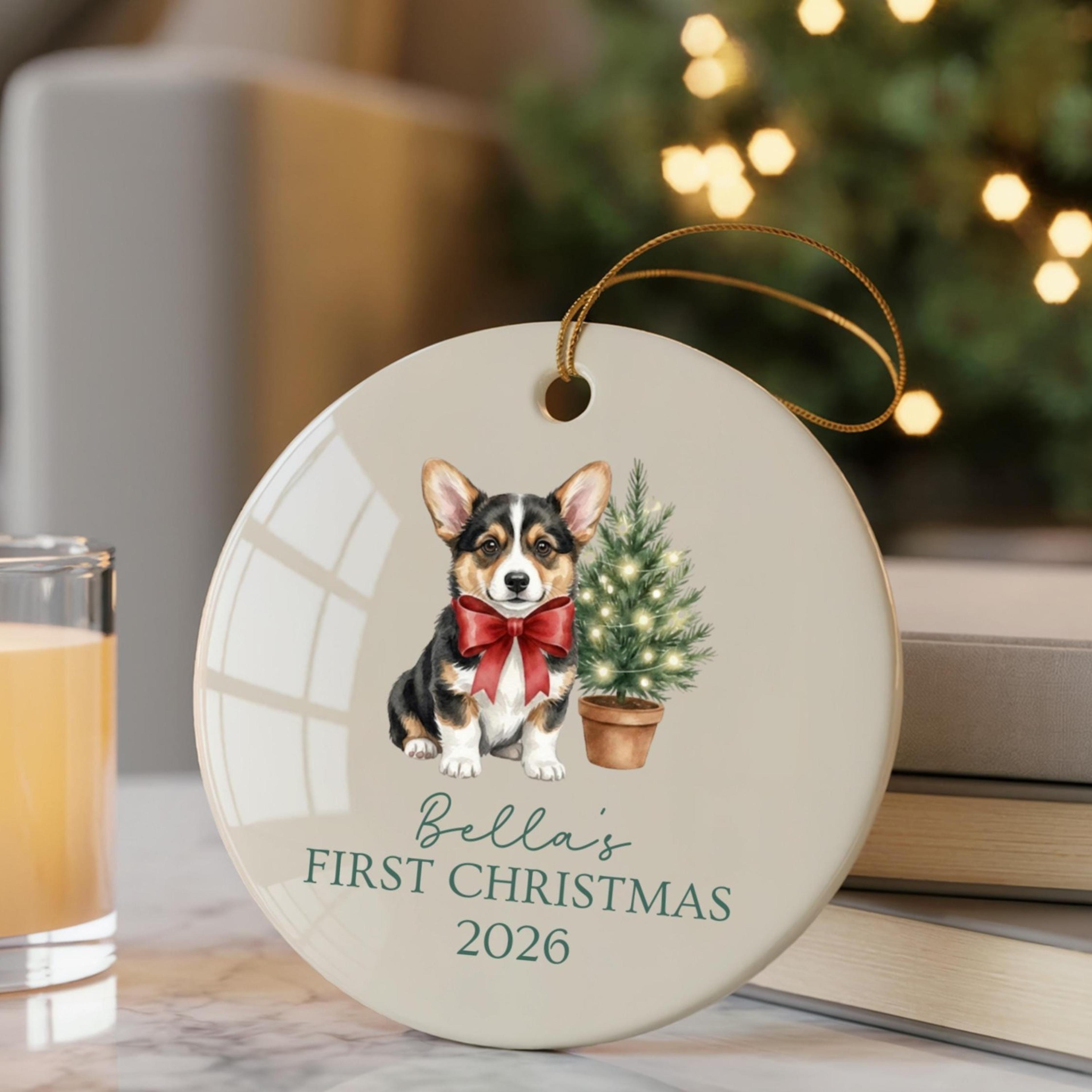 custom tri color corgi christmas ornament, personalized corgi dog ornament, first christmas puppy gift, corgi lover keep