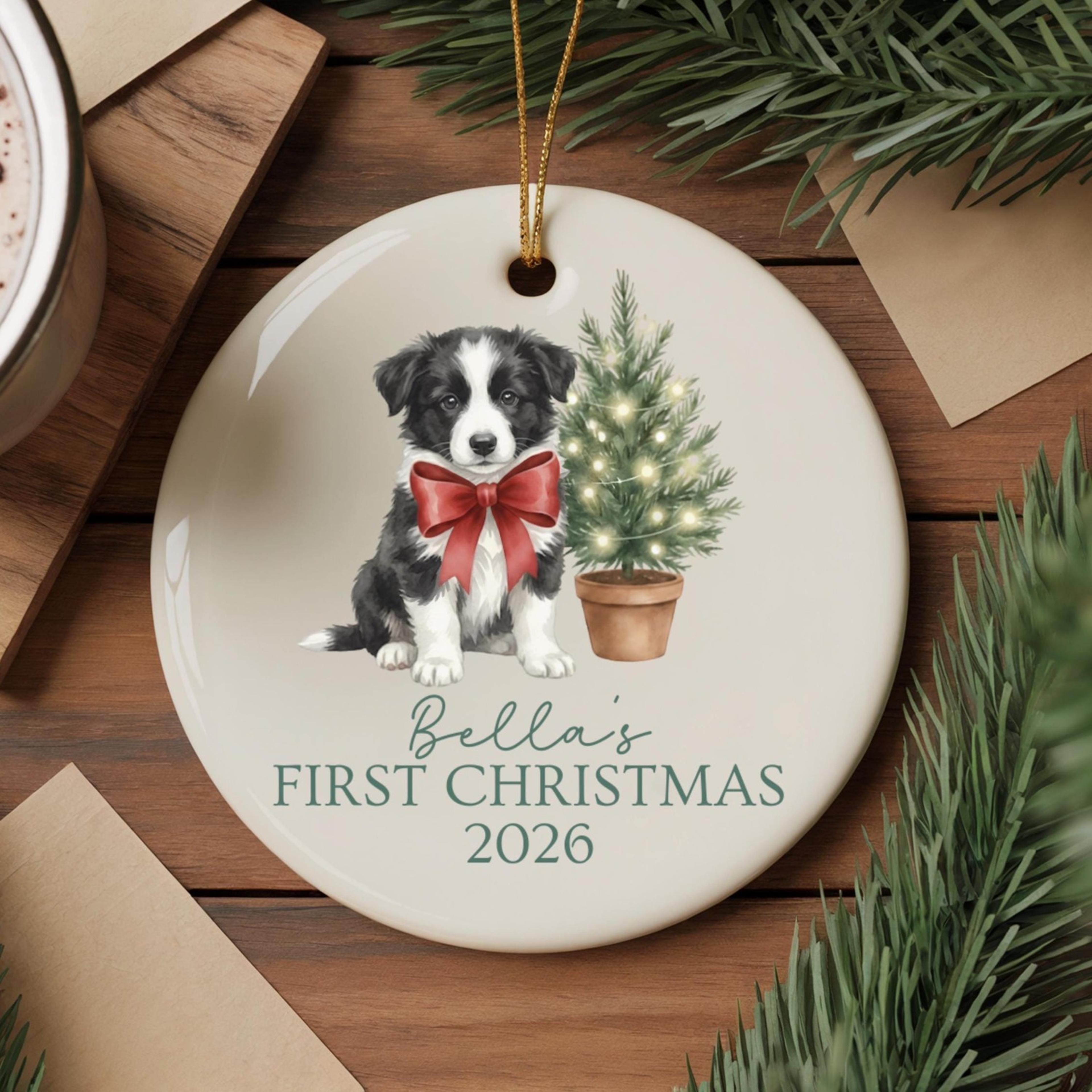 custom border collie christmas ornament, personalized border collie dog ornament, first christmas puppy gift, dog lover