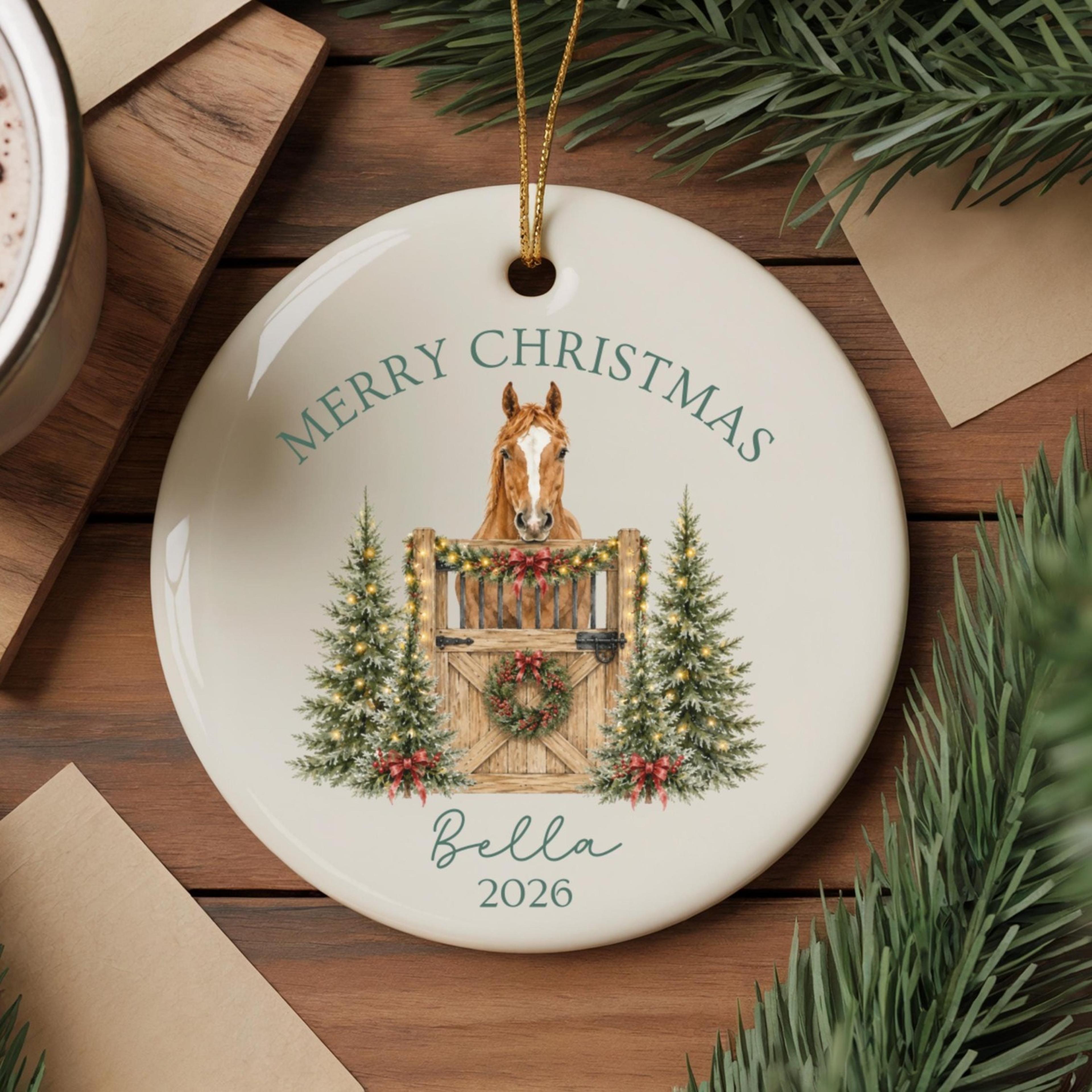 personalized horse christmas ornament, custom horse ornament with name, horse girl gift, equestrian christmas gift