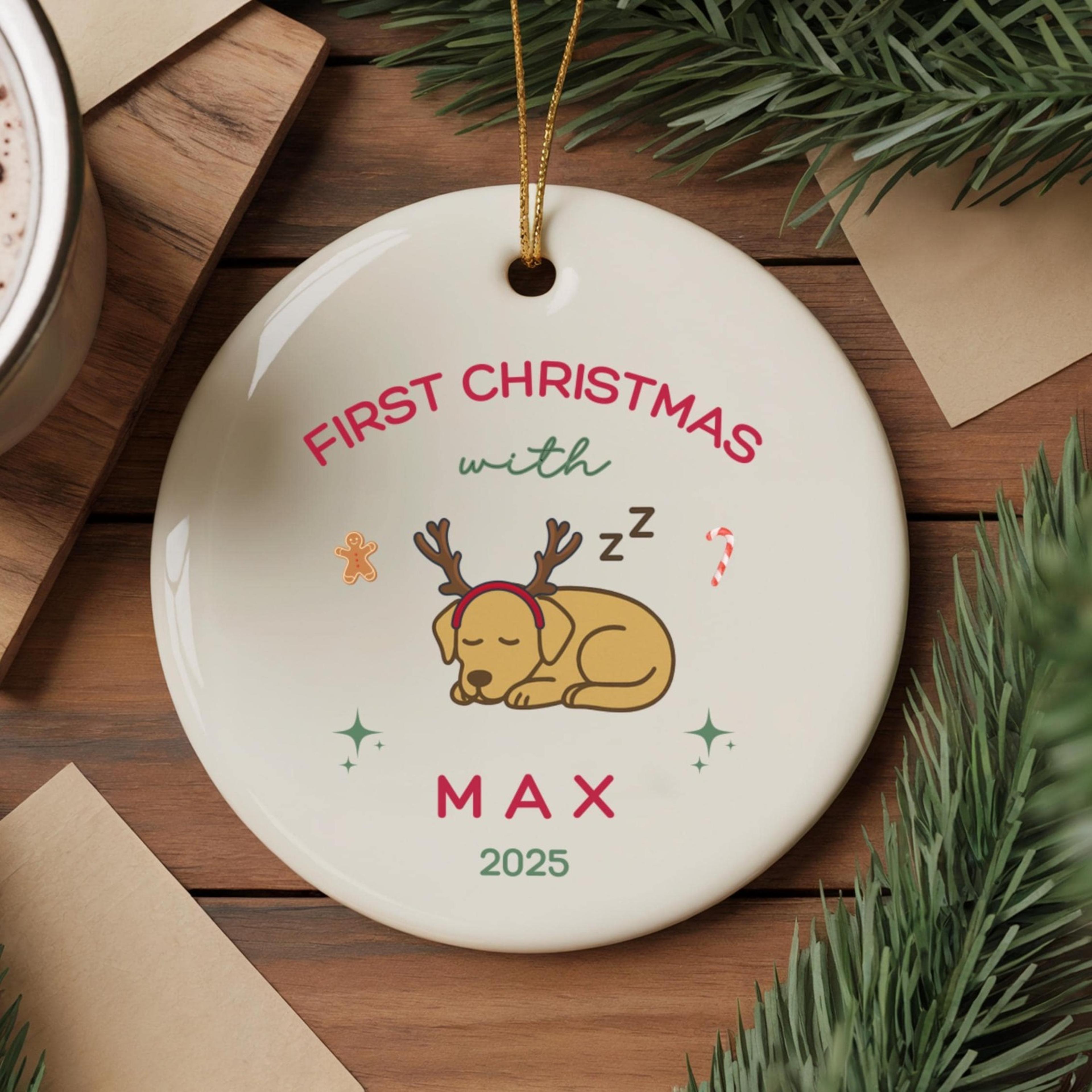 custom yellow lab first christmas ornament, personalized labrador christmas ornament, first puppy holiday gift, dog love