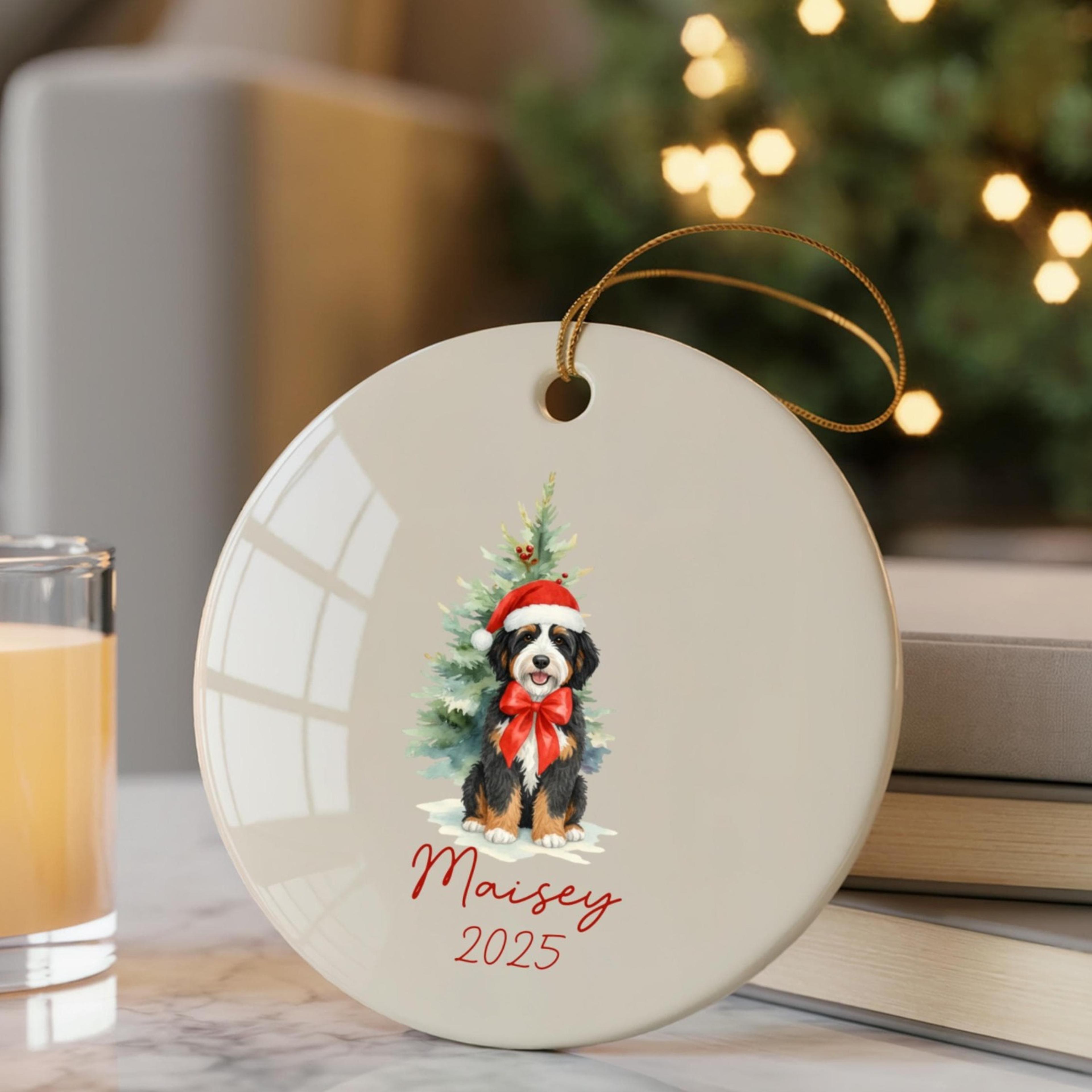 custom bernedoodle christmas ornament, personalized bernedoodle dog ornament, watercolor dog mom gift, doodle lover keep