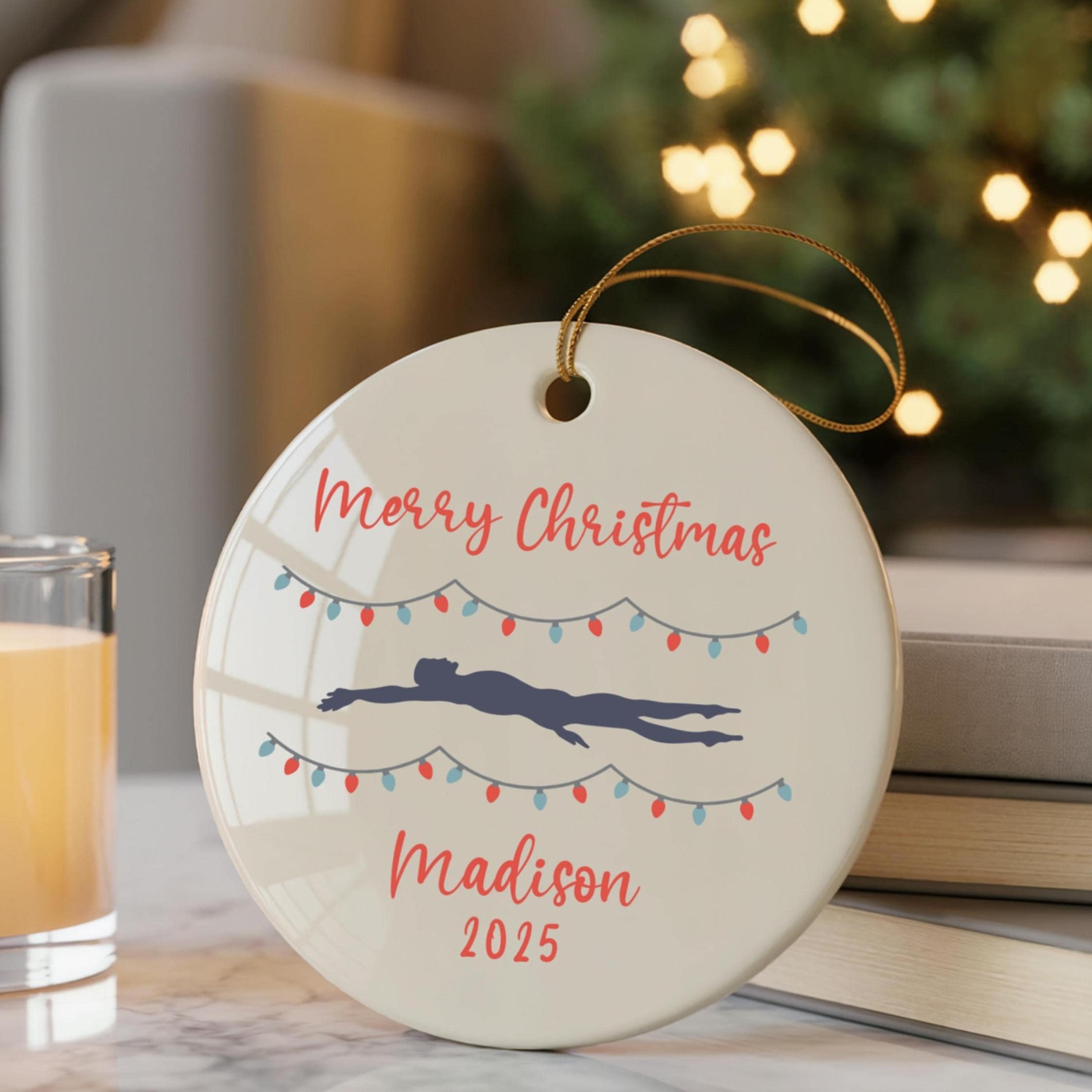 backstroke swimmer christmas ornament, personalized swimming ornament, swimmer gift, swim coach gift, swim team keepsake