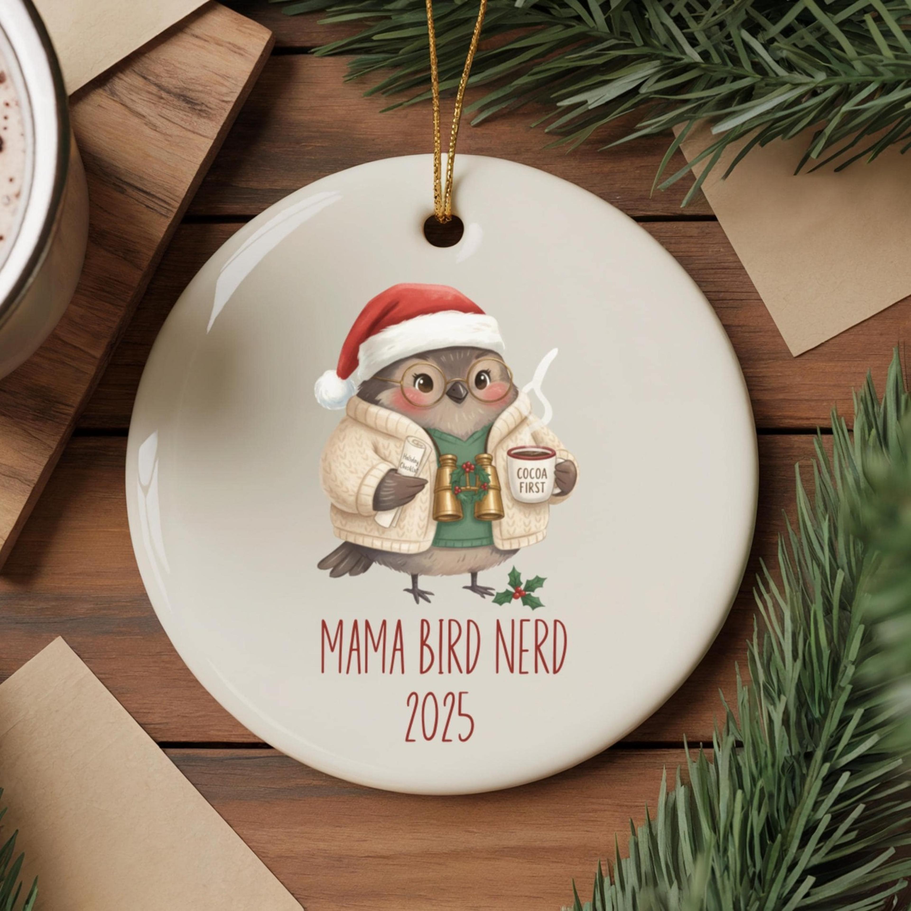 personalized mom bird nerd christmas ornament, custom mama bird ornament, birdwatcher gift, funny bird lover christmas
