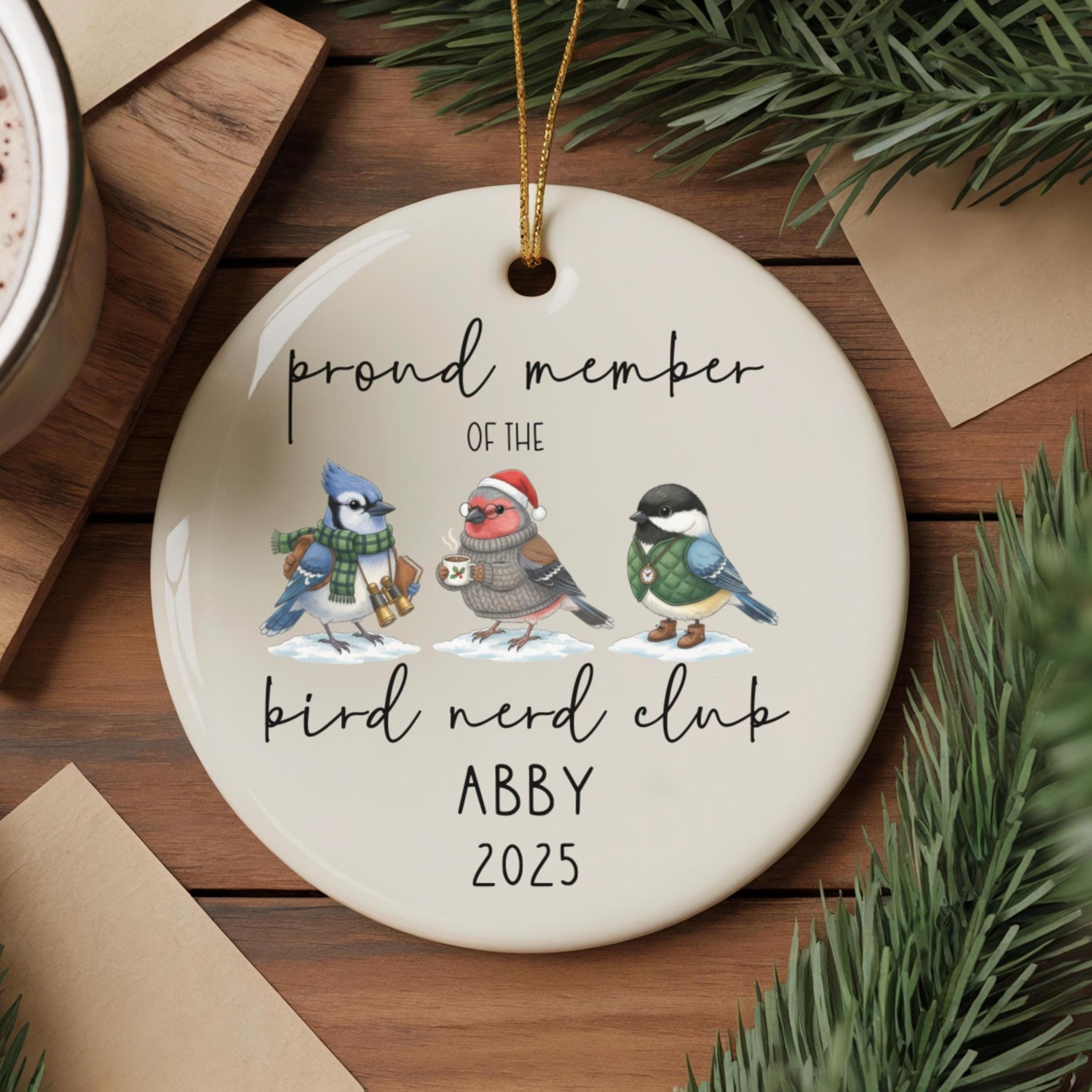 personalized bird nerd club christmas ornament, custom birdwatcher ornament, funny bird lover gift, nature group