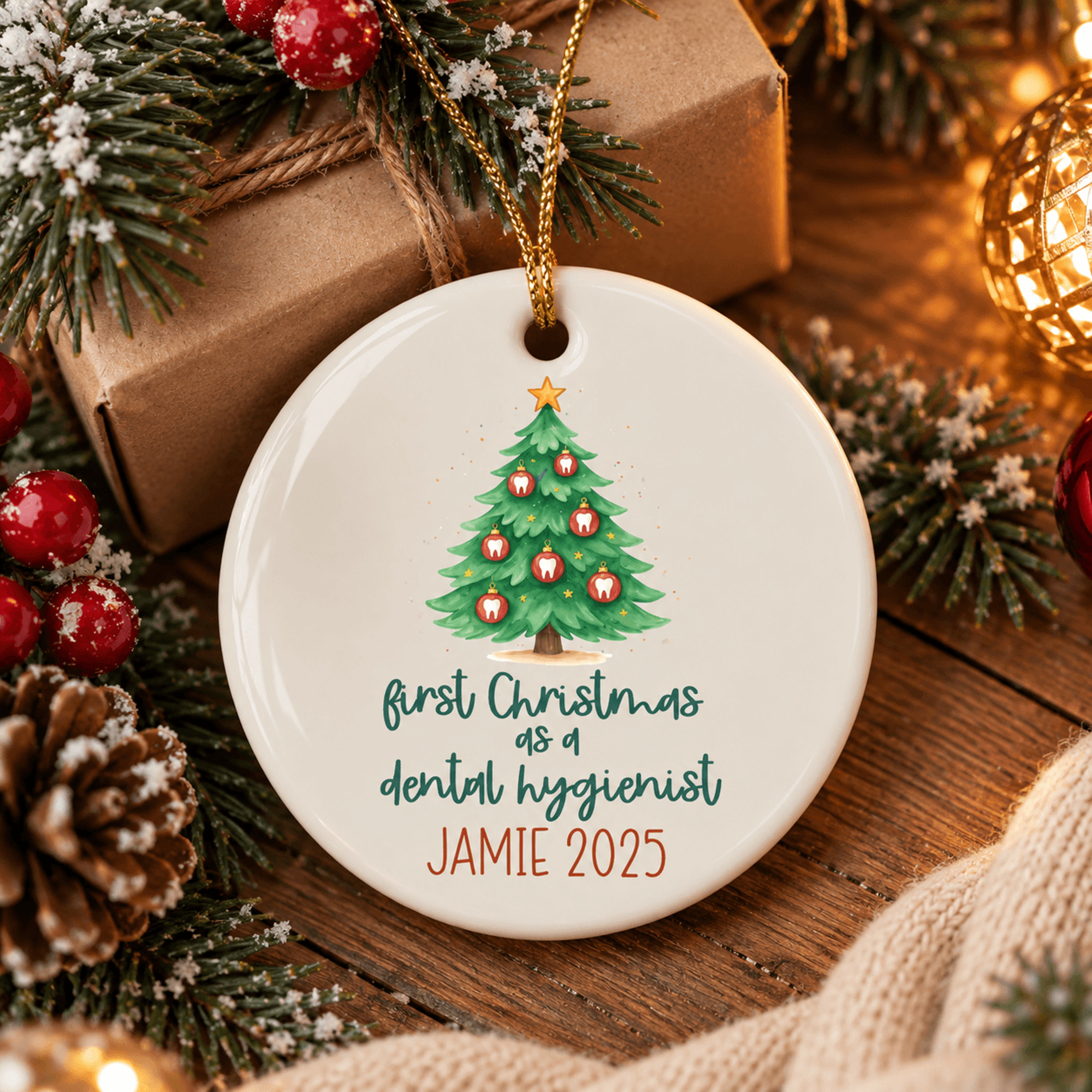personalized first christmas dental hygienist ornament, custom name 2025 dentist gift, dental graduate christmas