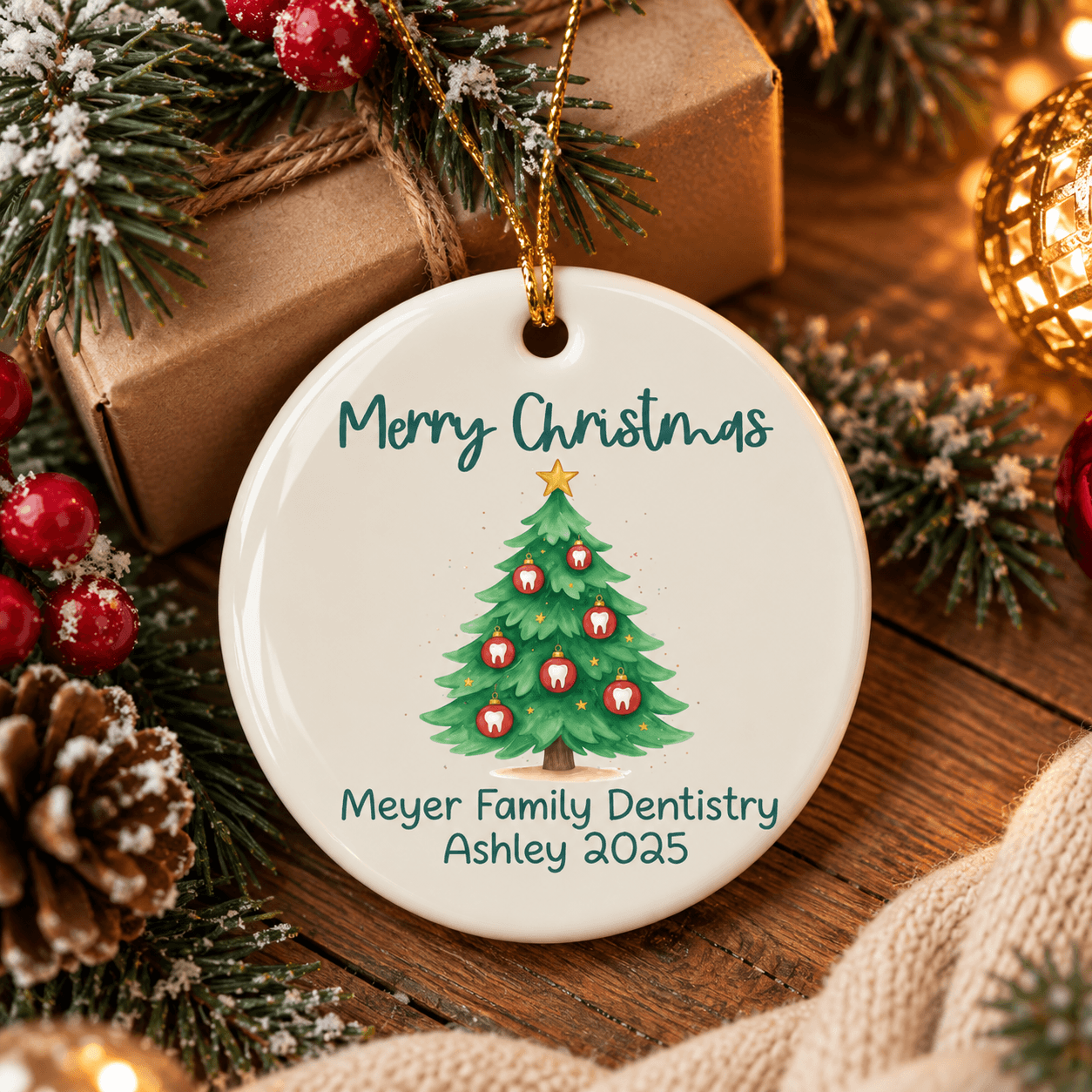 personalized family dentistry christmas ornament, custom dental office gift, dentist team tooth tree keepsake 2025