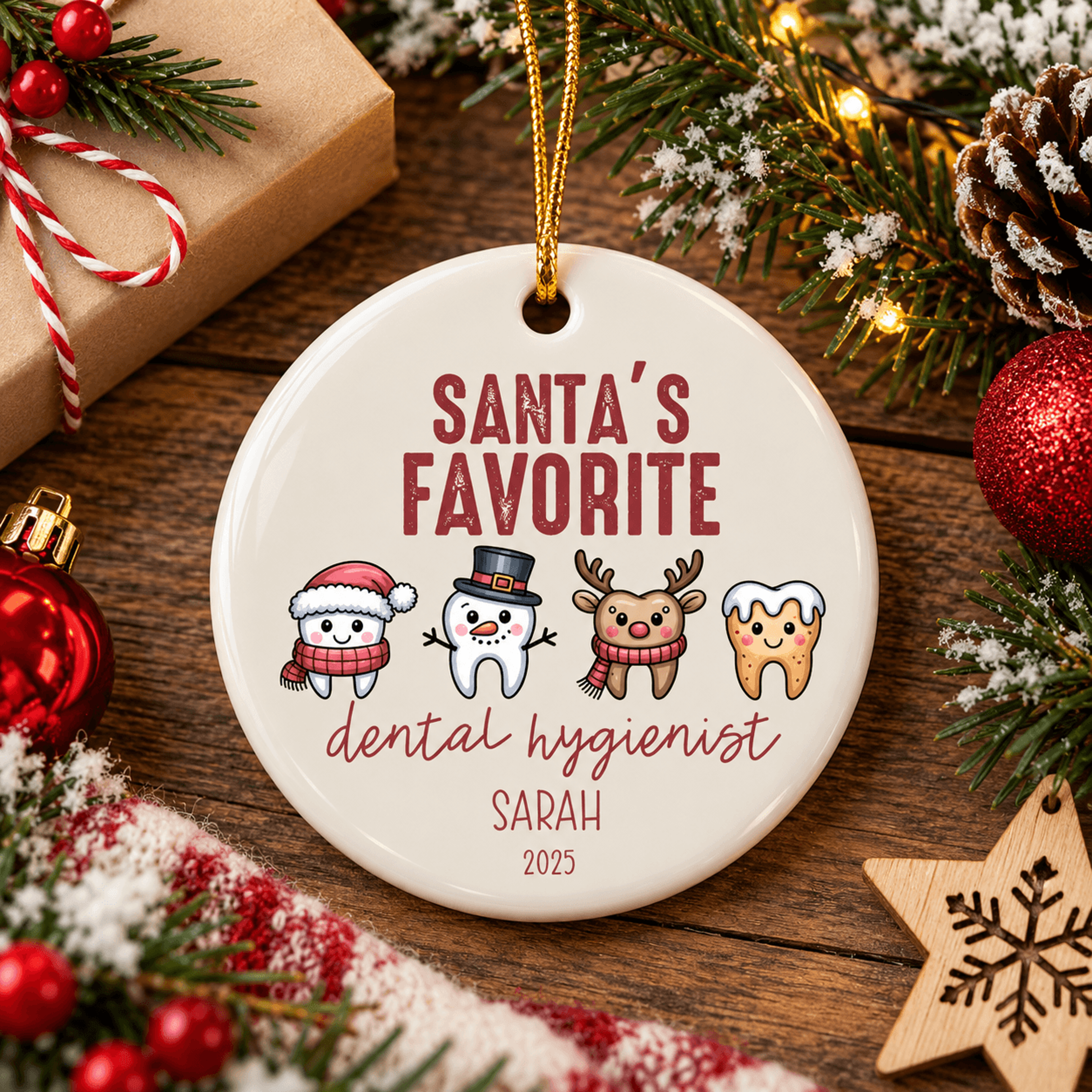 personalized dental hygienist christmas ornament, santa's favorite hygienist gift, custom name tooth ornament 2025