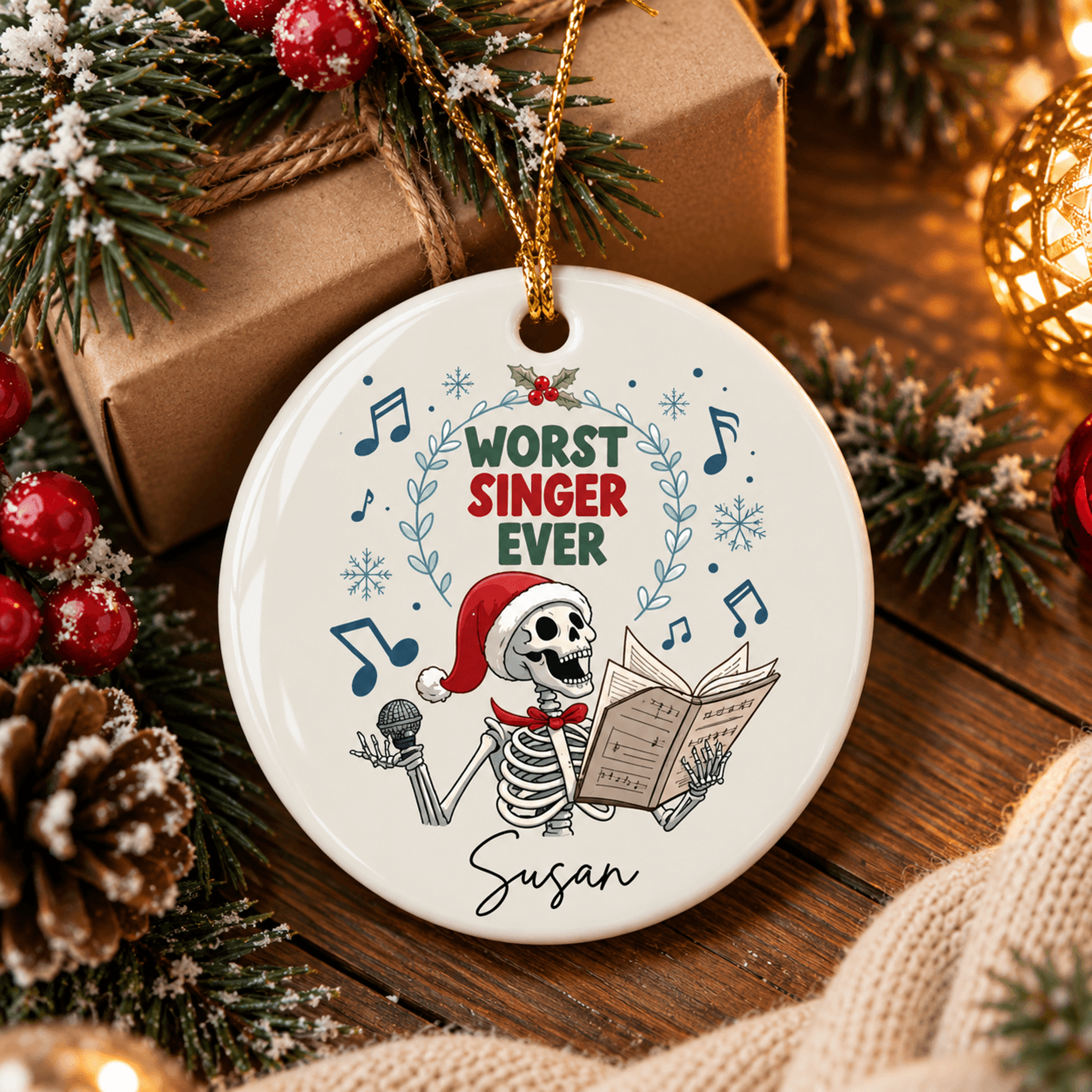 personalized worst singer ever christmas ornament, funny singer gift, custom name music lover holiday keepsake, karaoke