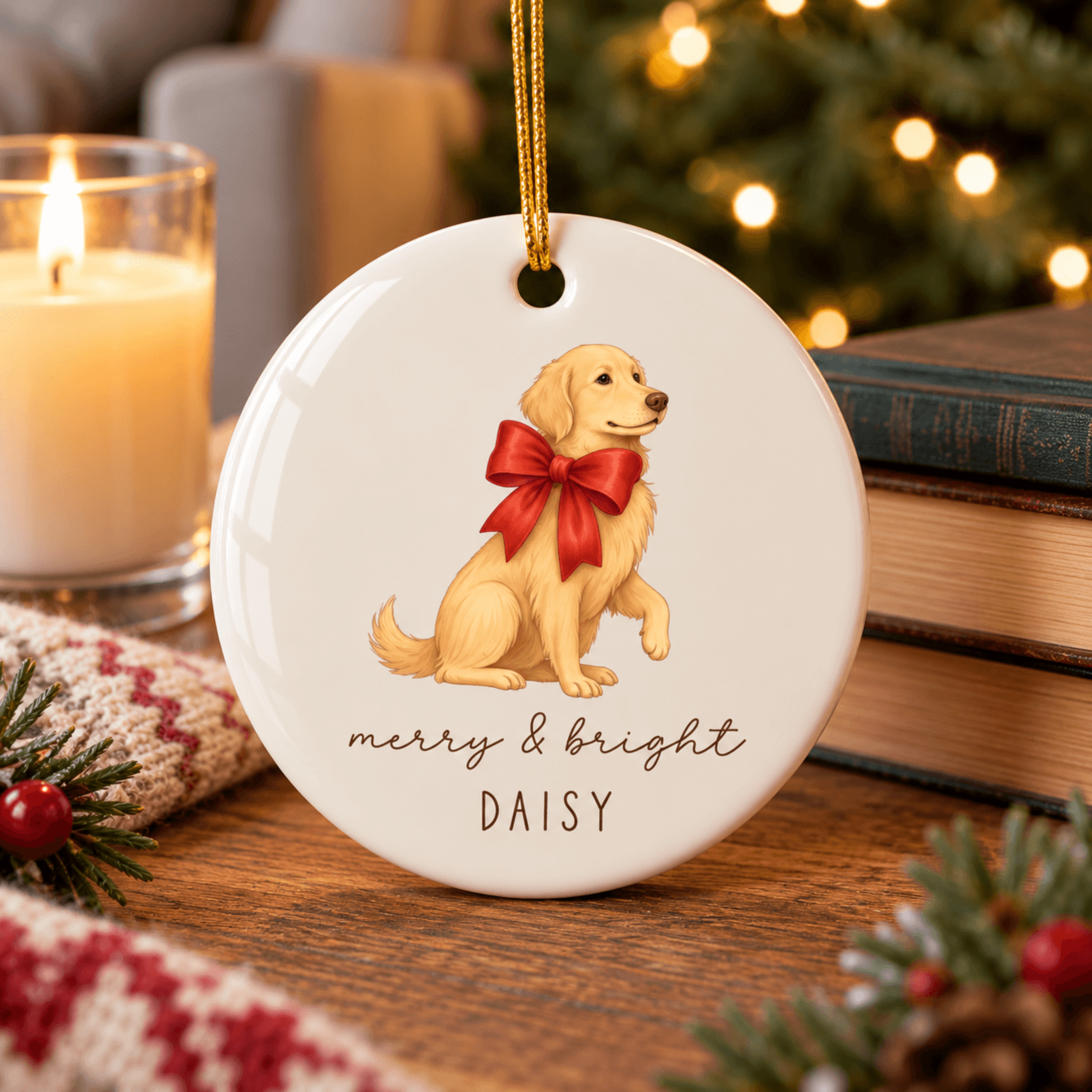 personalized golden retriever christmas ornament, custom dog name gift, pet lover keepsake, golden retriever holiday