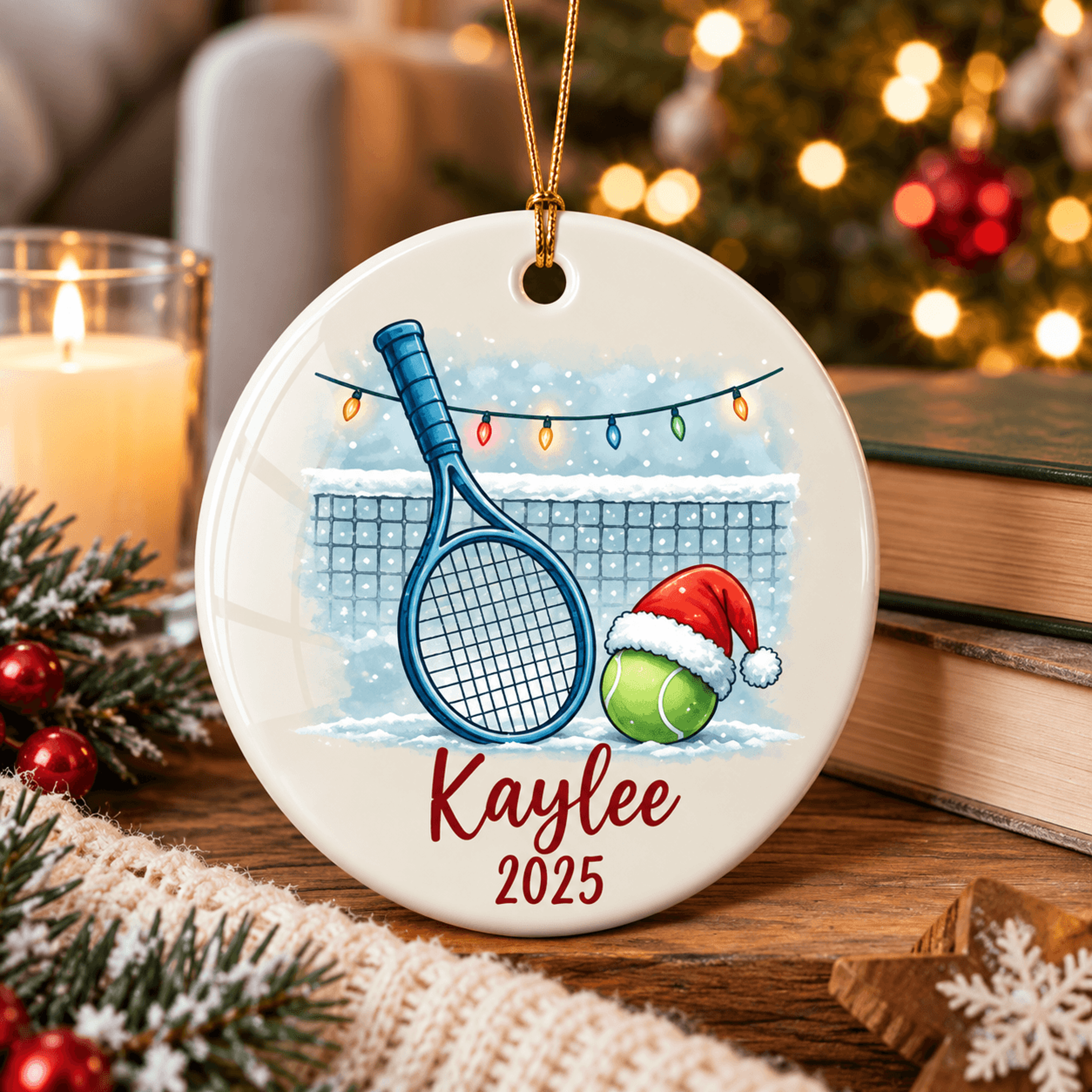 personalized tennis christmas ornament, tennis player gift, custom name year holiday keepsake, festive tennis decor