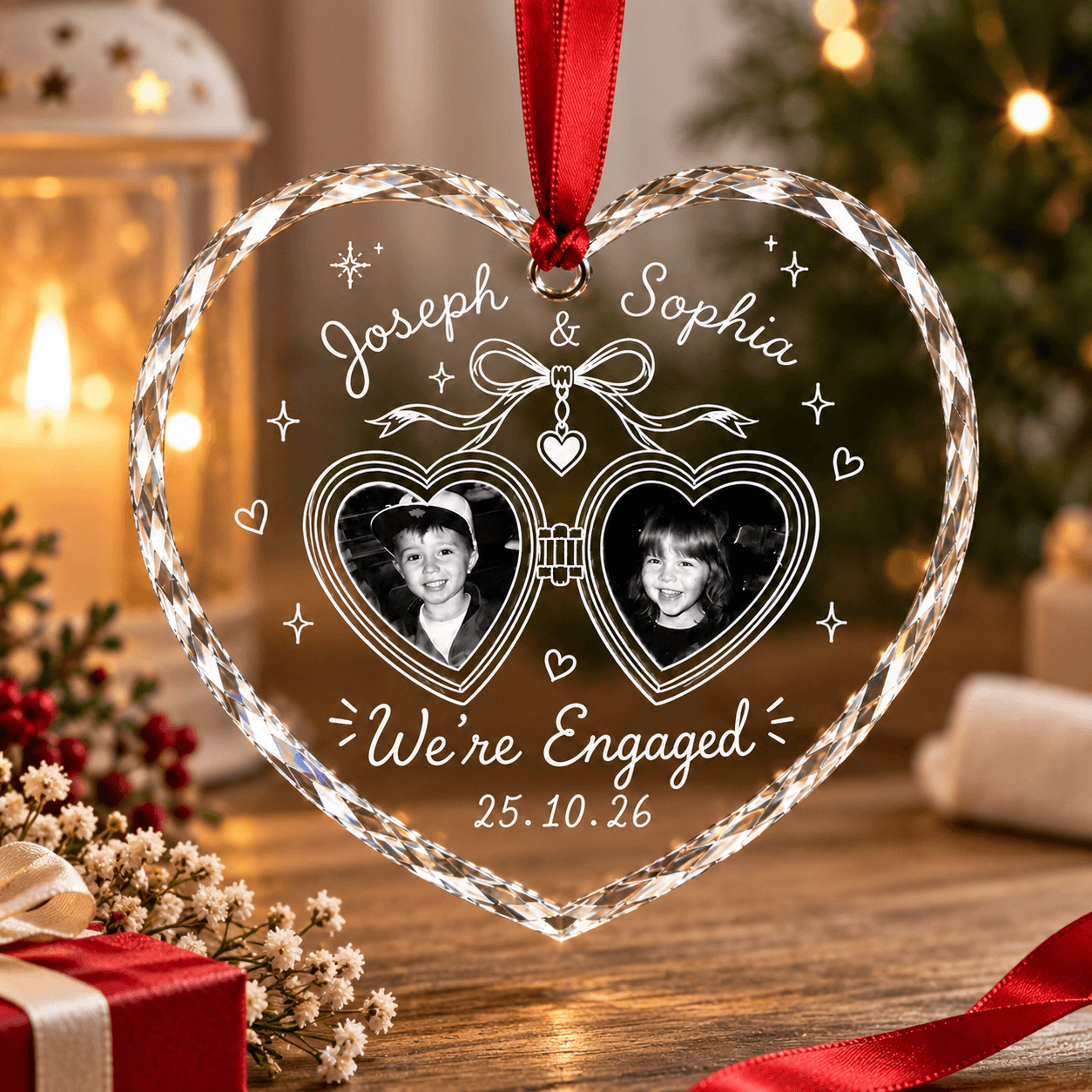 personalized engagement ornament, custom couple photo christmas ornament, engaged couple keepsake, engagement gift 2026