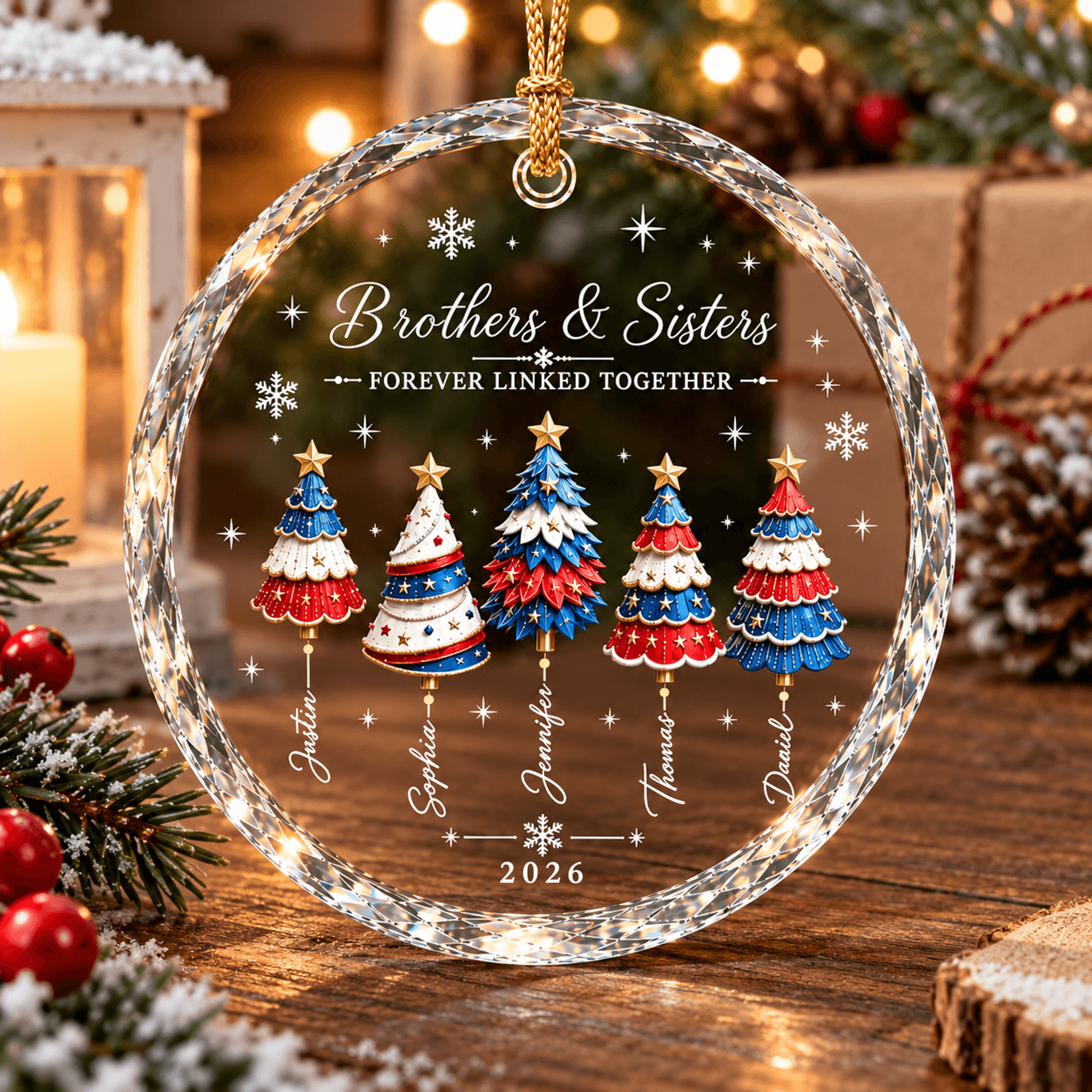 personalized brothers sisters christmas ornament, custom sibling names ornament, family christmas keepsake, sibling gift