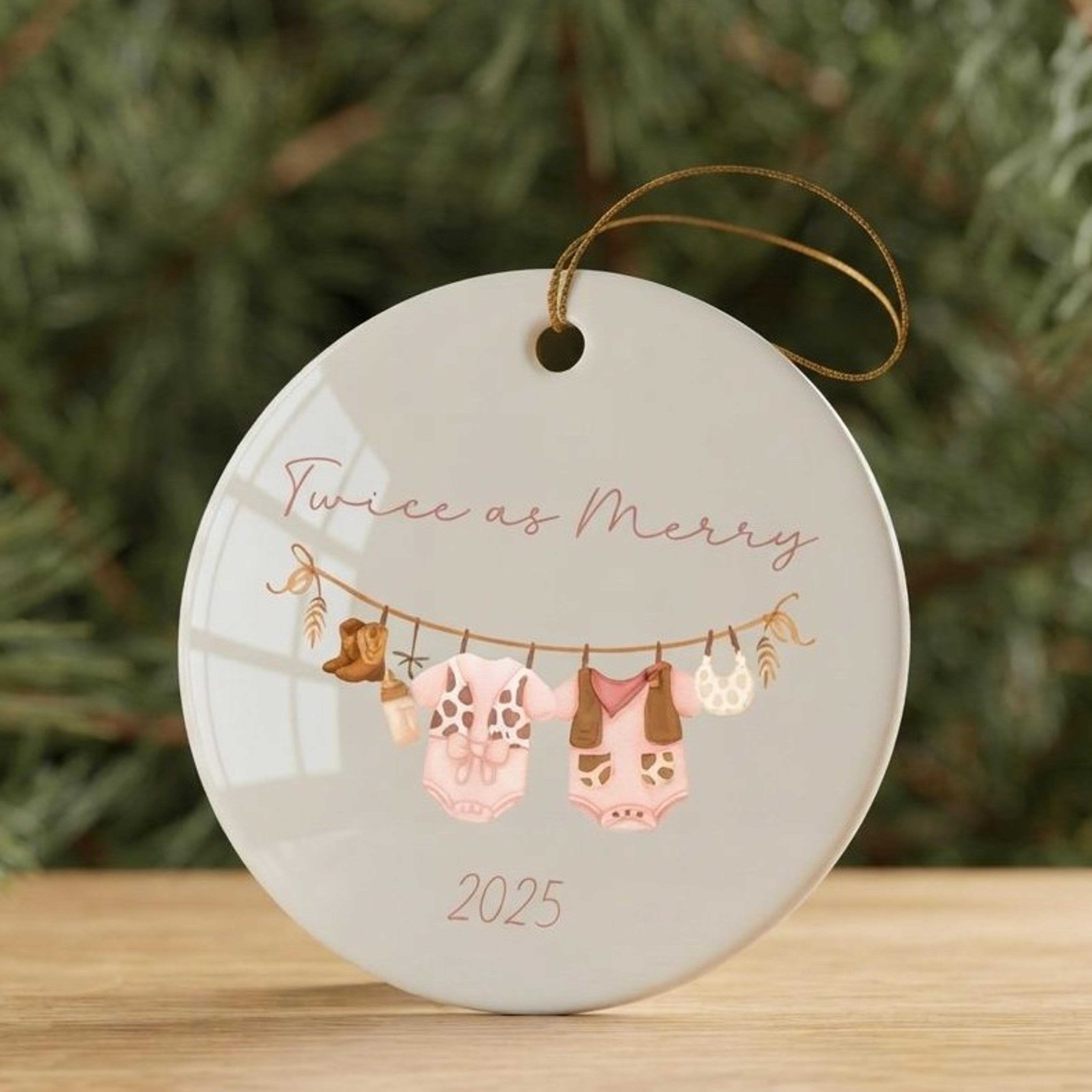 twins first christmas ornament, twin baby christmas keepsake, twice as merry holiday ornament, newborn twins gift 2025