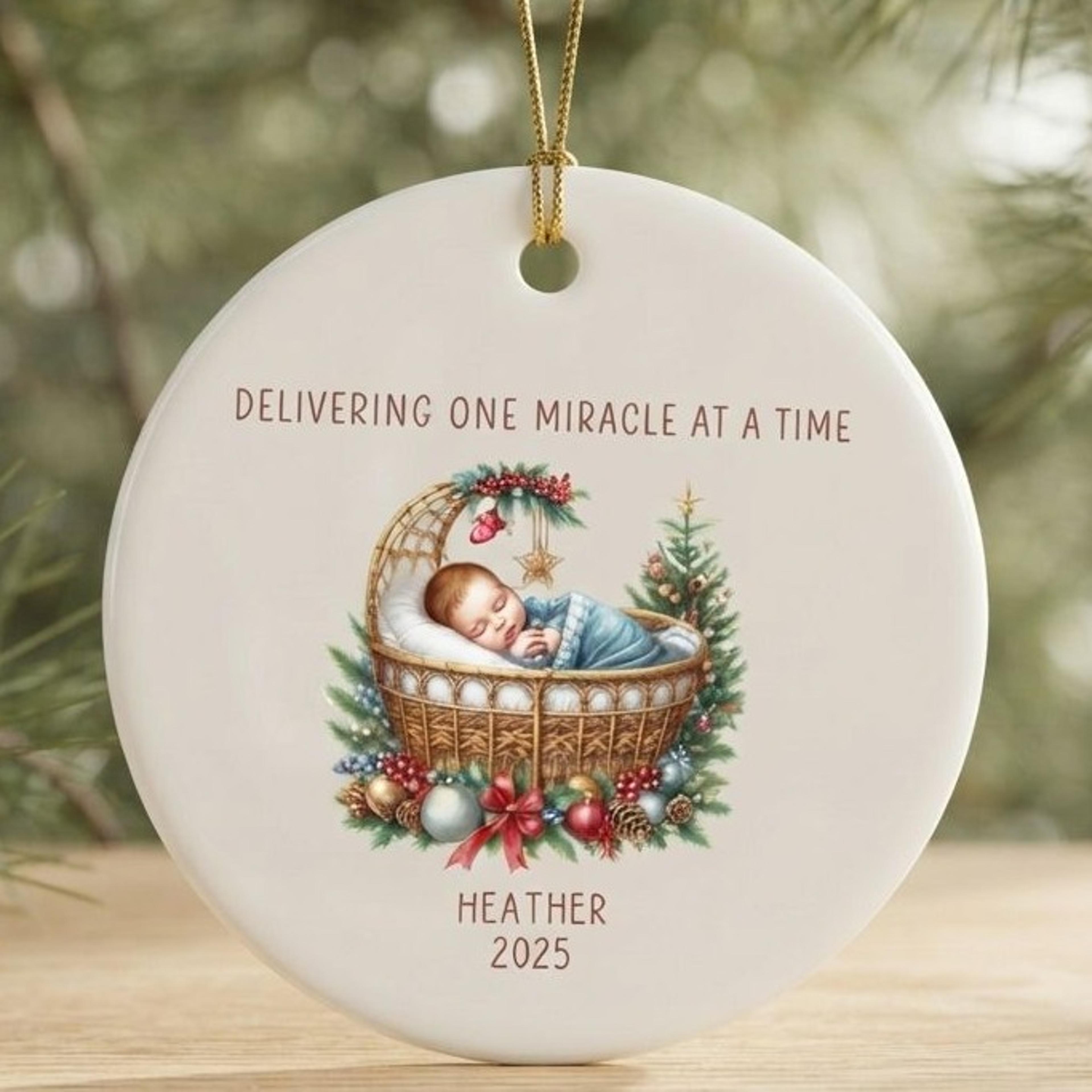 personalized labor delivery nurse christmas ornament, delivering miracles baby nurse gift, custom name year keepsake2025