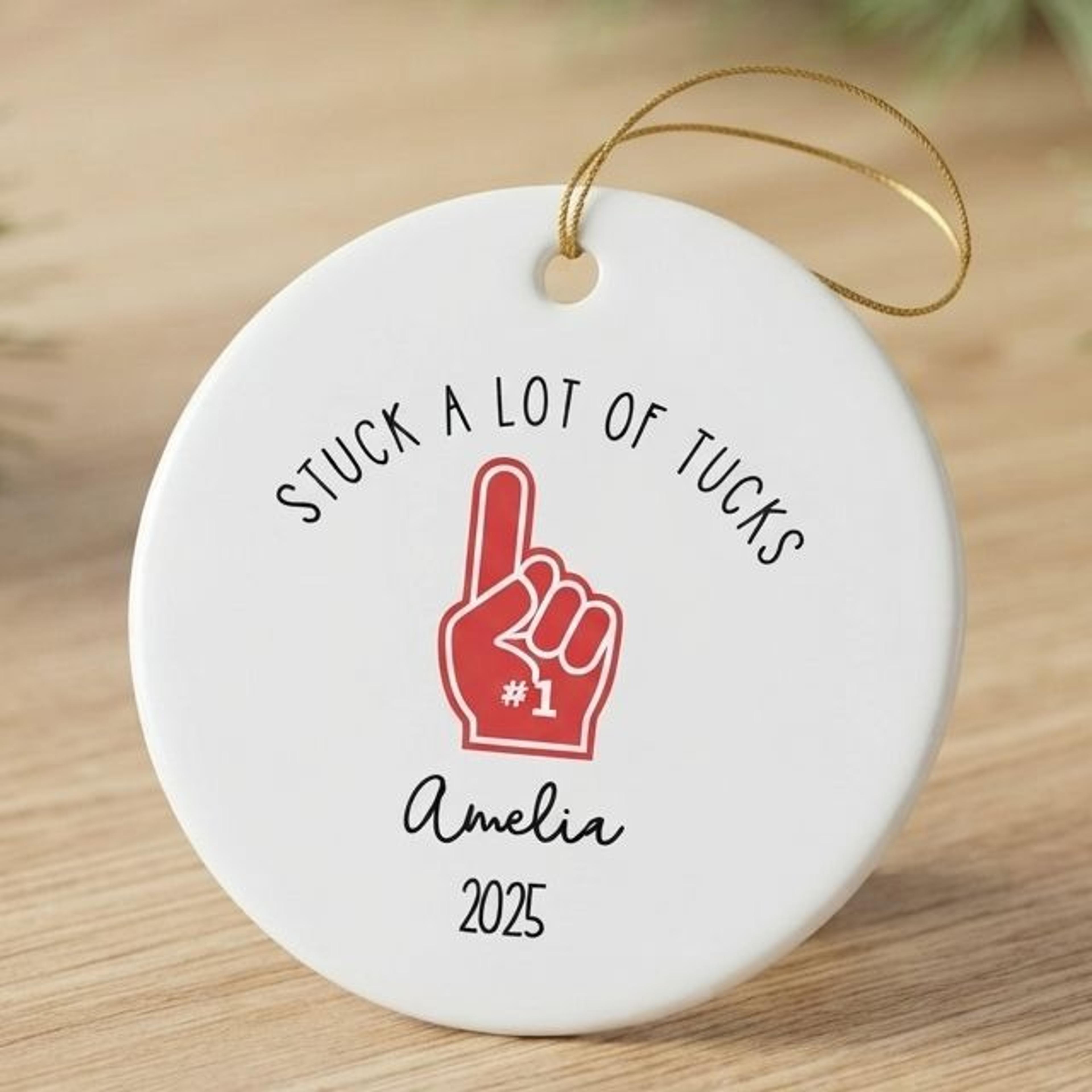 personalized football christmas ornament, stuck a lot of tucks custom name year gift, funny football fan keepsake 2025