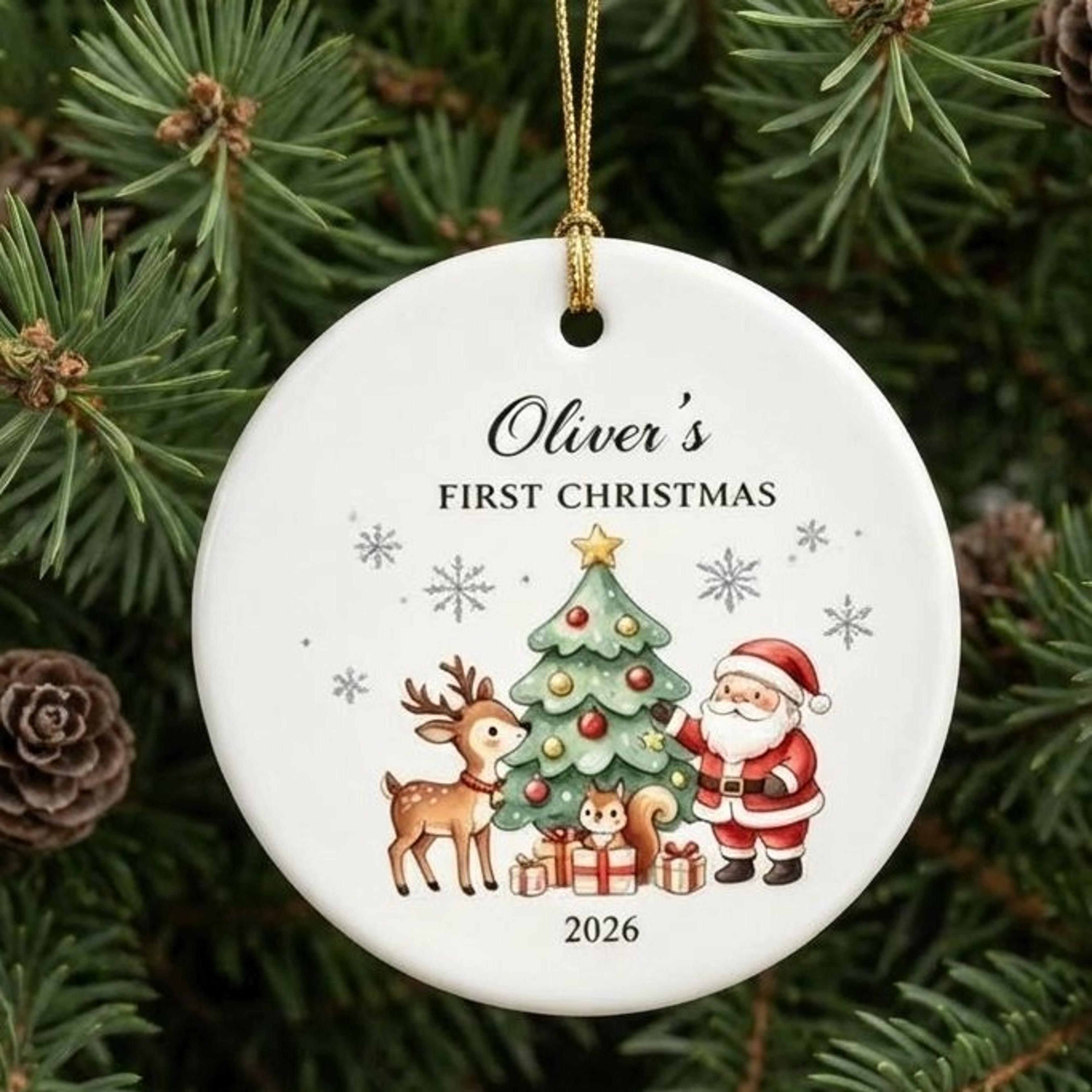 personalized baby first christmas ornament, custom name year santa reindeer christmas tree keepsake, baby gift 2026